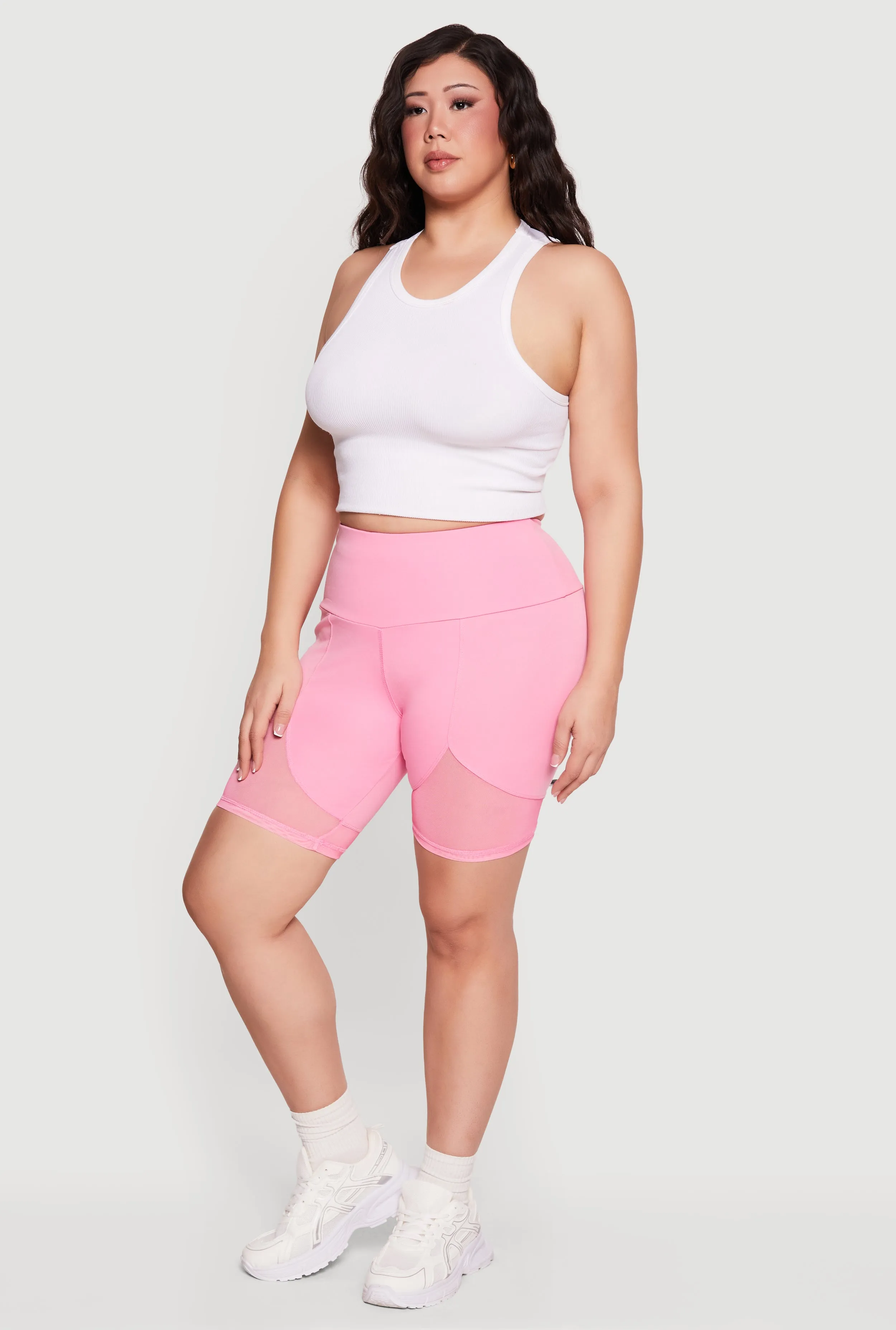 Plus Size High Waisted Mesh Insert Bike Shorts sold by Rainbow product image thumbnail 2