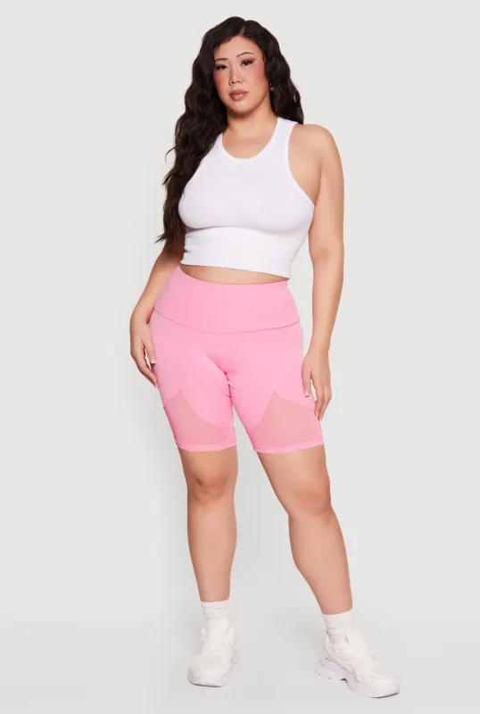 Plus Size High Waisted Mesh Insert Bike Shorts sold by Rainbow