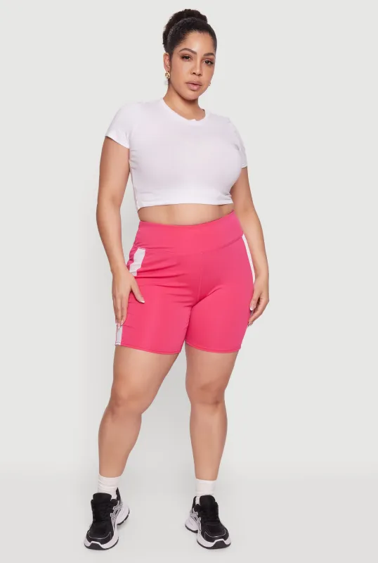 Plus Size Mesh Side Striped Biker Shorts sold by Rainbow