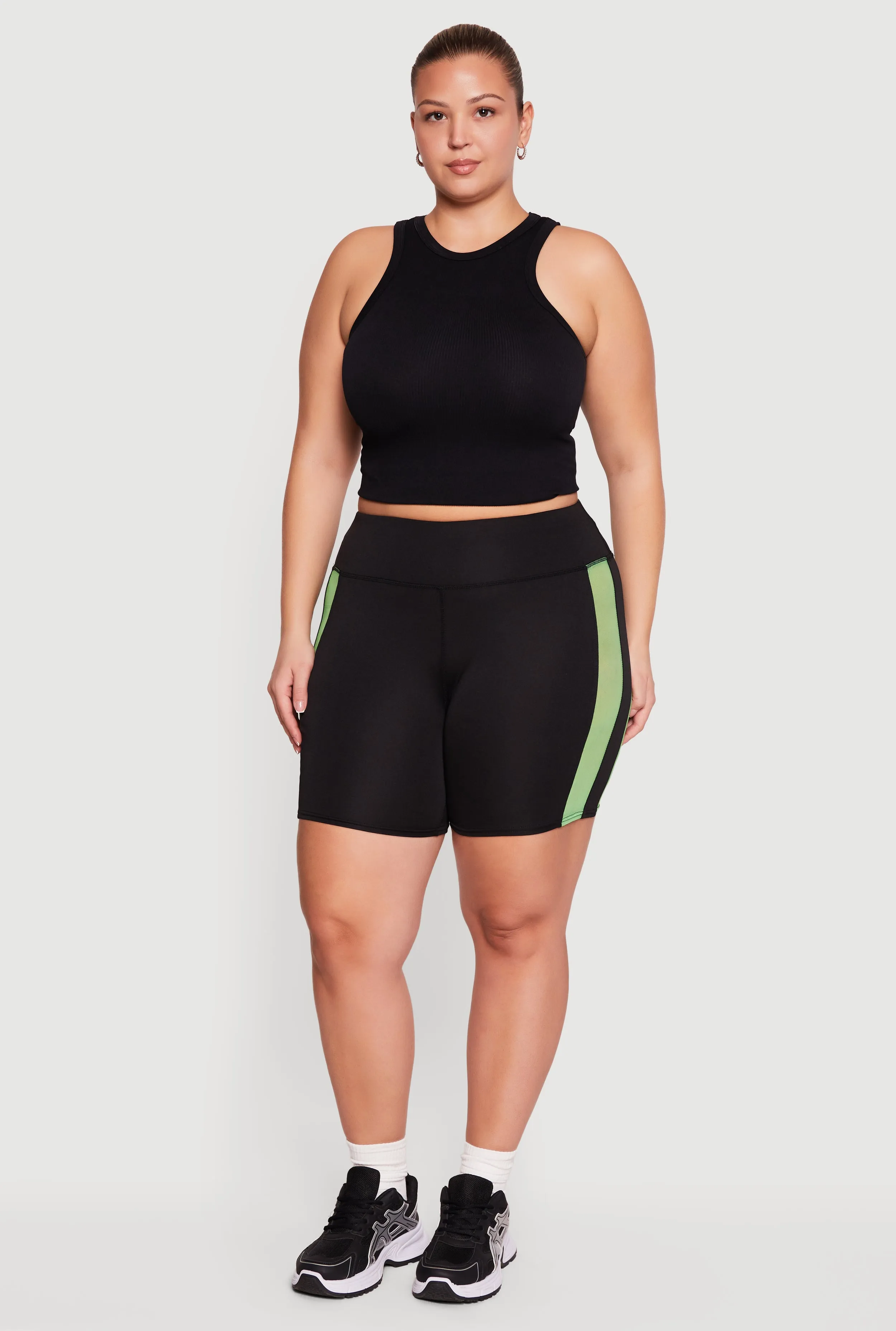 Plus Size Mesh Side Striped Biker Shorts sold by Rainbow
