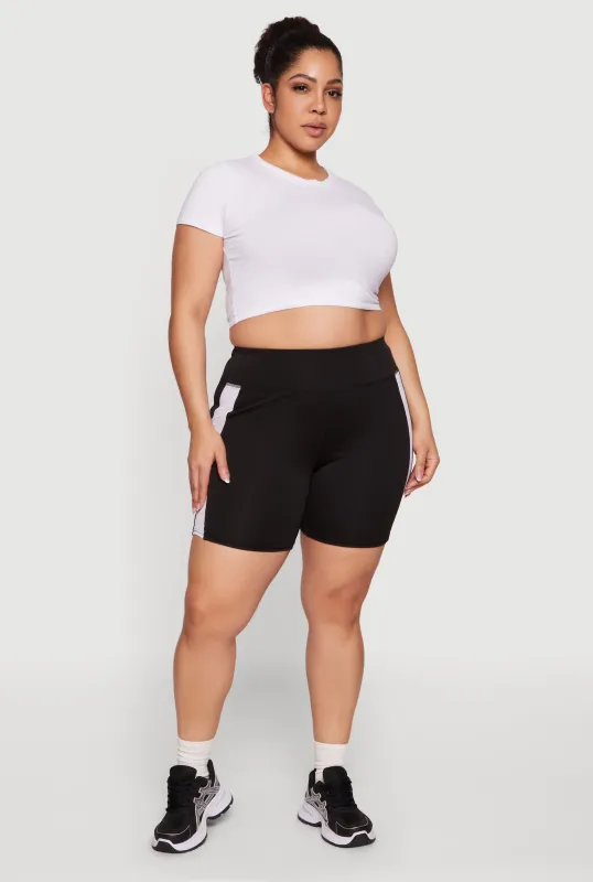 Plus Size Mesh Side Striped Biker Shorts sold by Rainbow