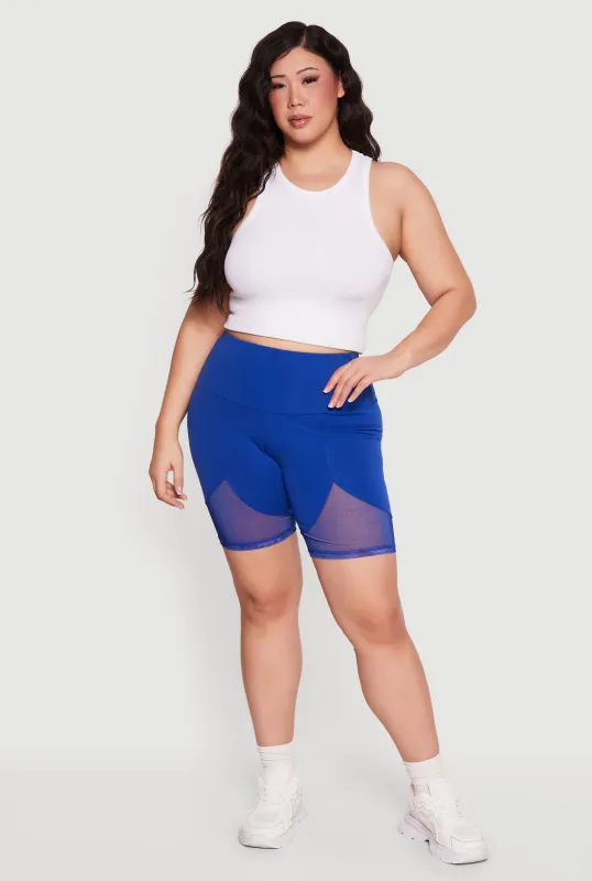 Plus Size High Waisted Mesh Insert Bike Shorts sold by Rainbow