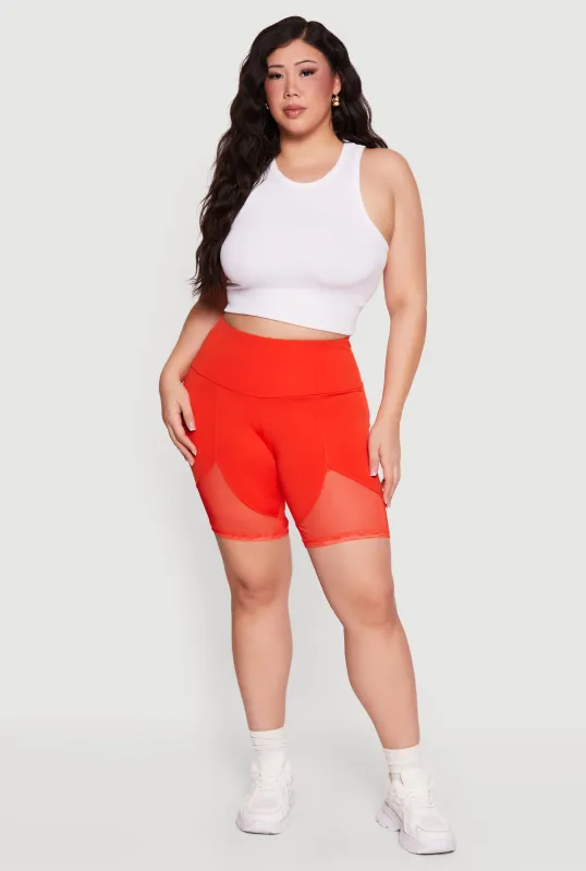Plus Size High Waisted Mesh Insert Bike Shorts sold by Rainbow
