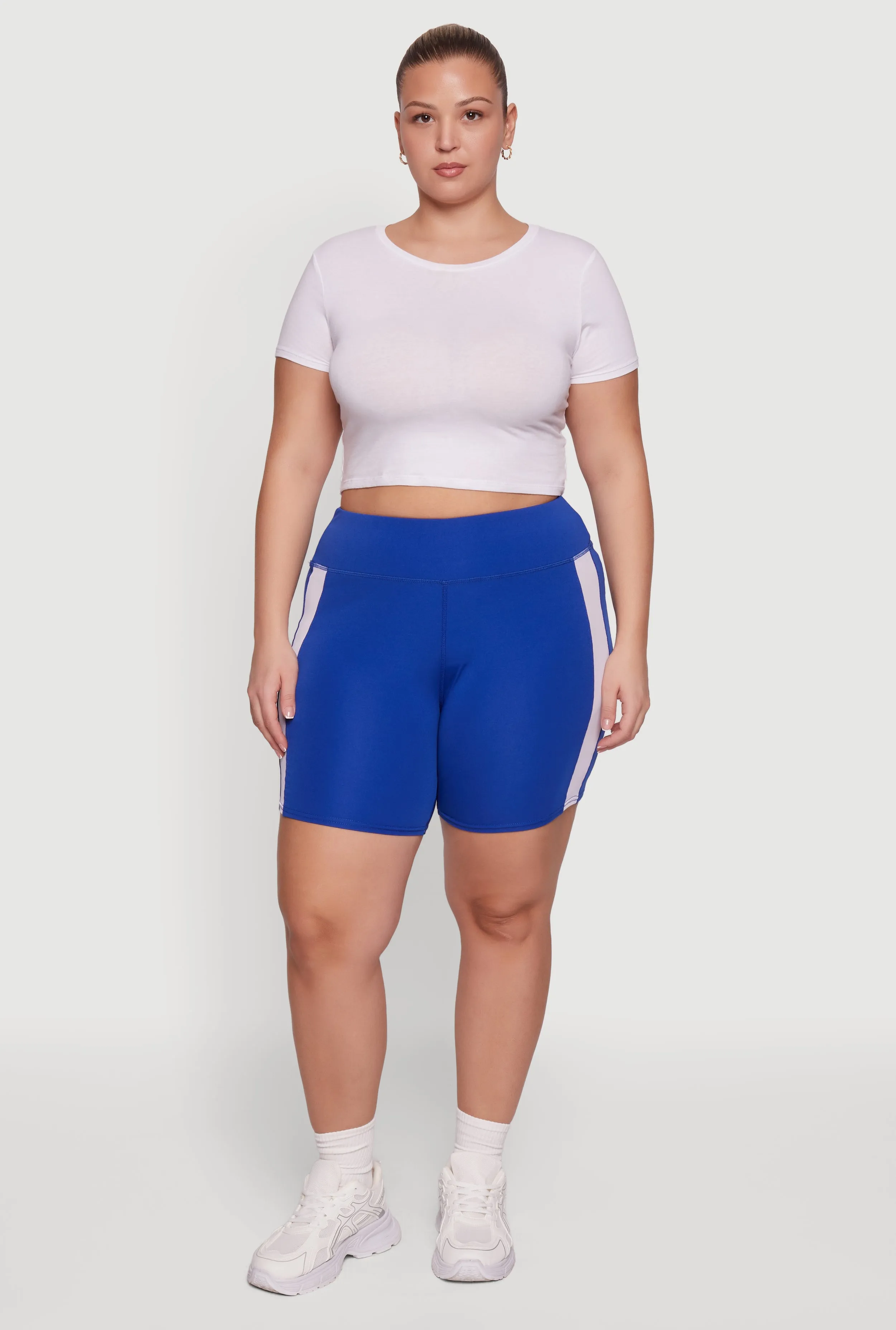 Plus Size Mesh Side Striped Biker Shorts sold by Rainbow
