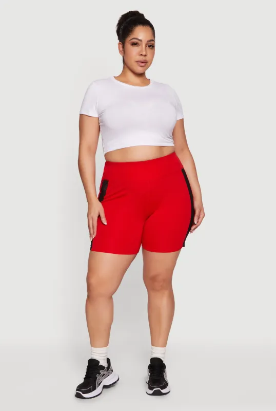 Plus Size Mesh Side Striped Biker Shorts sold by Rainbow