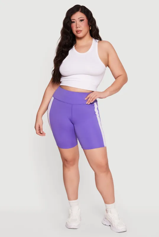 Plus Size Mesh Side Striped Biker Shorts sold by Rainbow