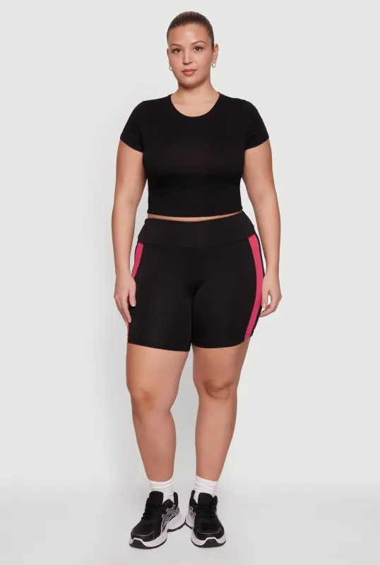 Plus Size Mesh Side Striped Biker Shorts sold by Rainbow