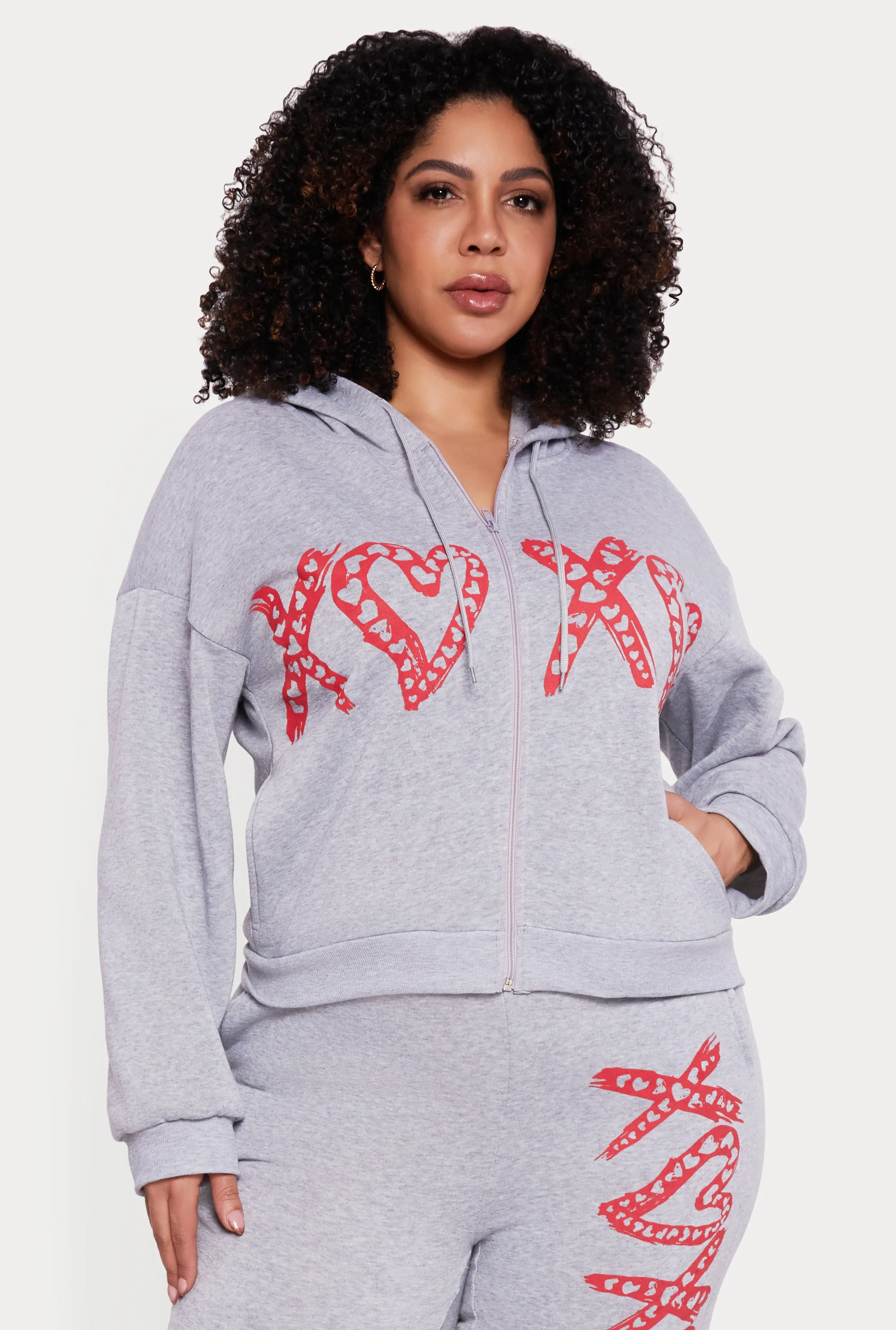 Plus Size Drop Shoulder Heart Graphic Hooded Sweatshirt sold by Rainbow product image thumbnail 3