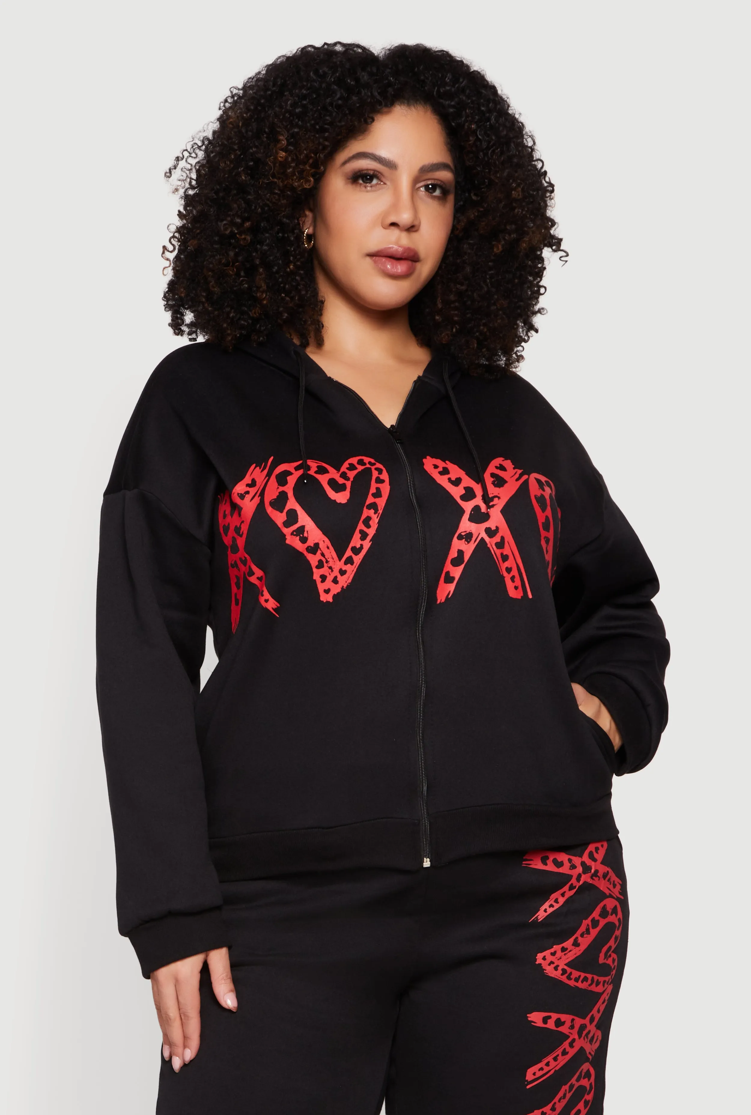 Plus Size Drop Shoulder Heart Graphic Hooded Sweatshirt sold by Rainbow product image thumbnail 2