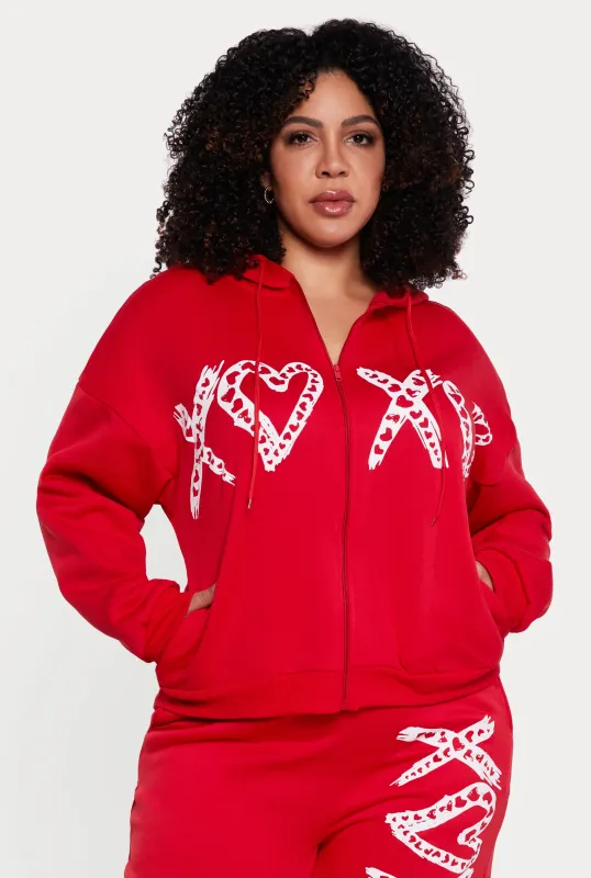 Plus Size Drop Shoulder Heart Graphic Hooded Sweatshirt made by Rainbow