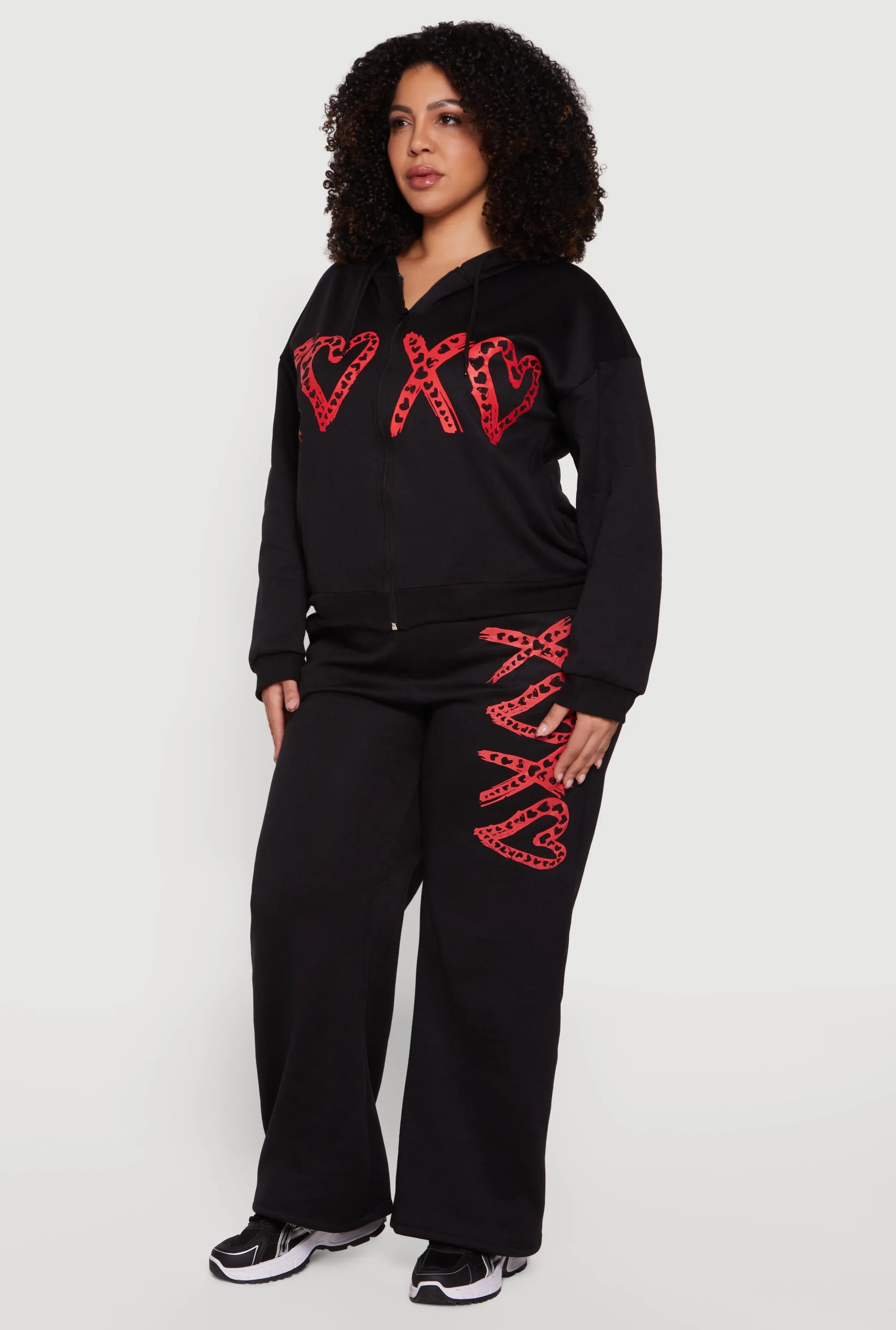 Plus Size Drop Shoulder Heart Graphic Hooded Sweatshirt sold by Rainbow product image thumbnail 3