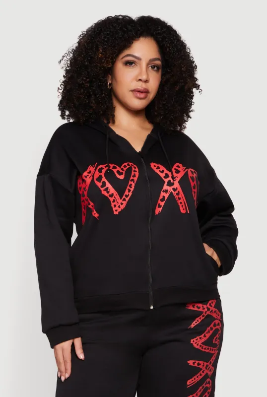 Plus Size Drop Shoulder Heart Graphic Hooded Sweatshirt made by Rainbow