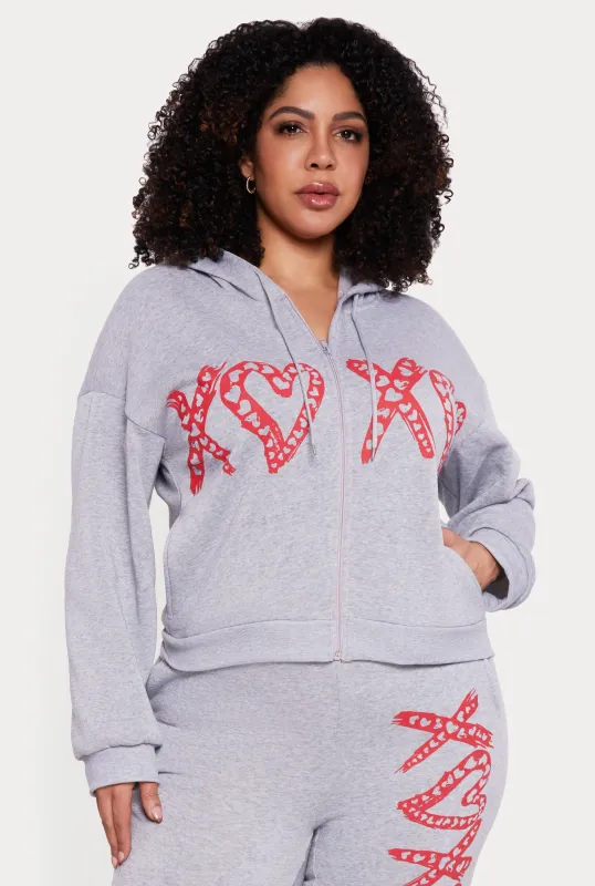 Plus Size Drop Shoulder Heart Graphic Hooded Sweatshirt sold by Rainbow
