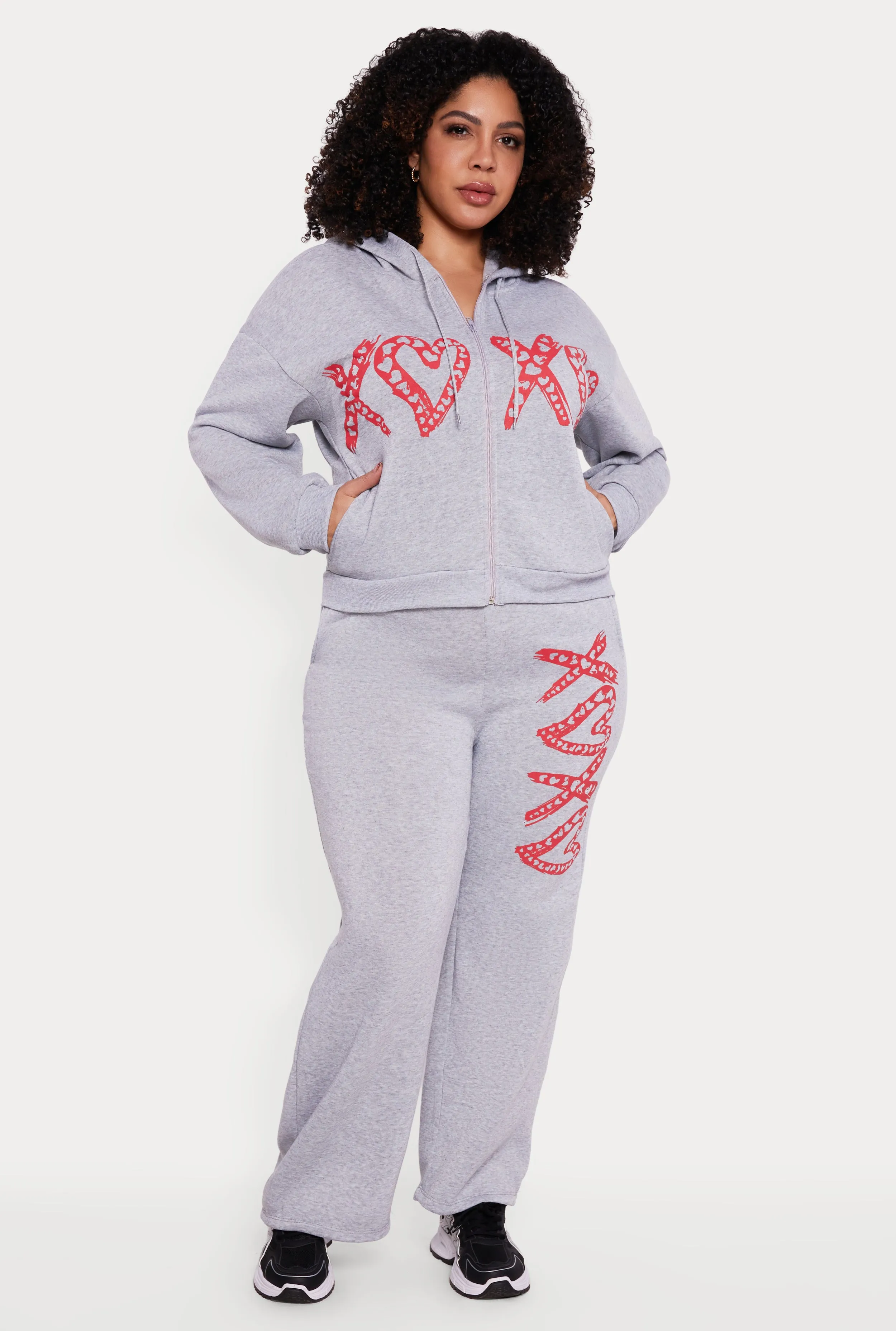 Plus Size Drop Shoulder Heart Graphic Hooded Sweatshirt sold by Rainbow product image thumbnail 2