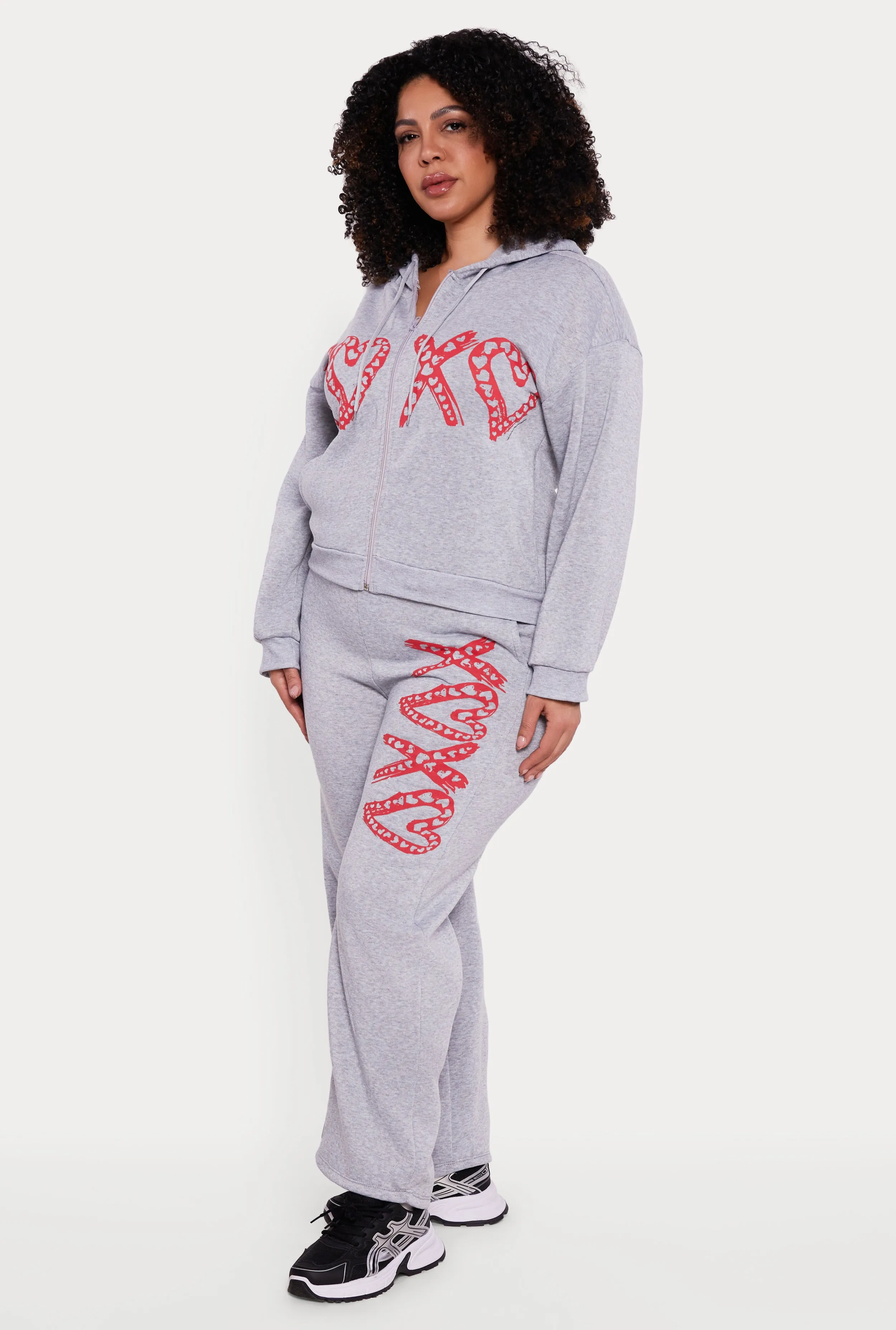 Plus Size Drop Shoulder Heart Graphic Hooded Sweatshirt sold by Rainbow product image thumbnail 3