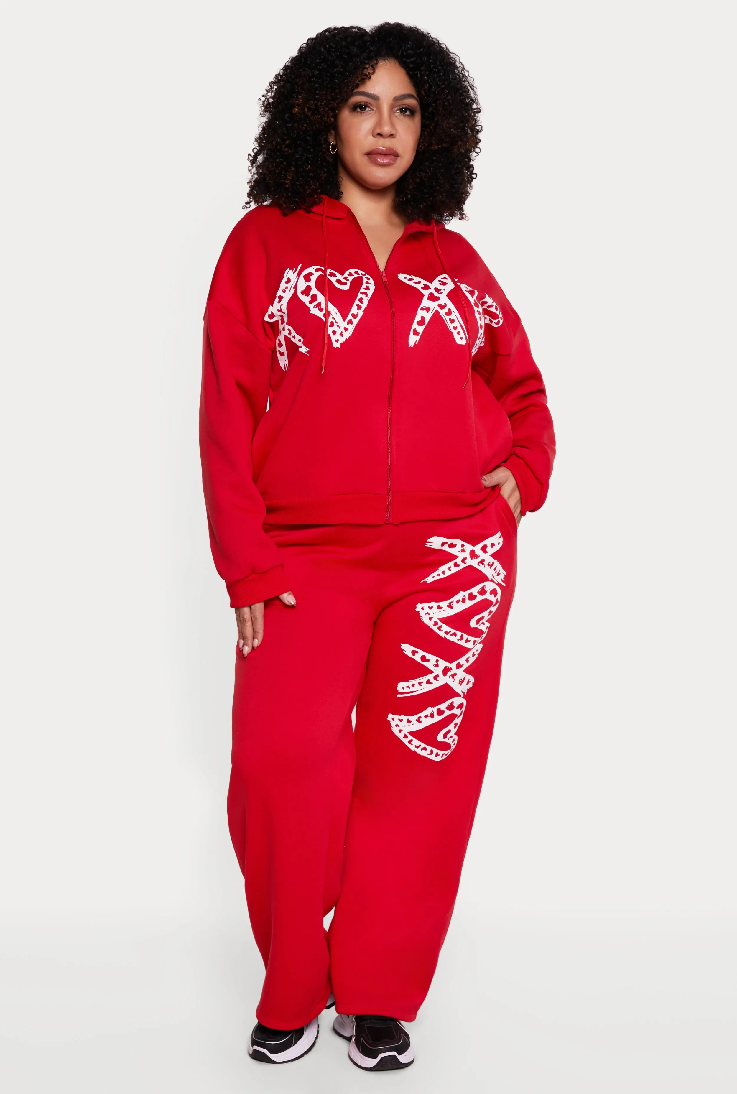 Plus Size Drop Shoulder Heart Graphic Hooded Sweatshirt sold by Rainbow product image thumbnail 2