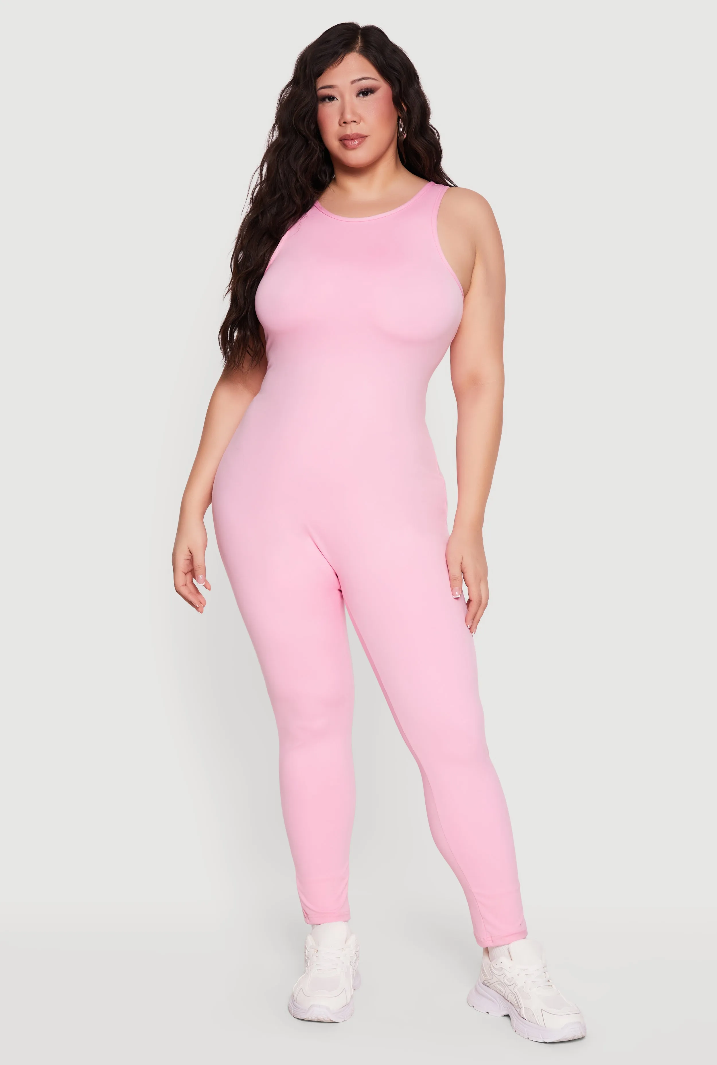 Plus Size Sleeveless Crew Neck Catsuit sold by Rainbow