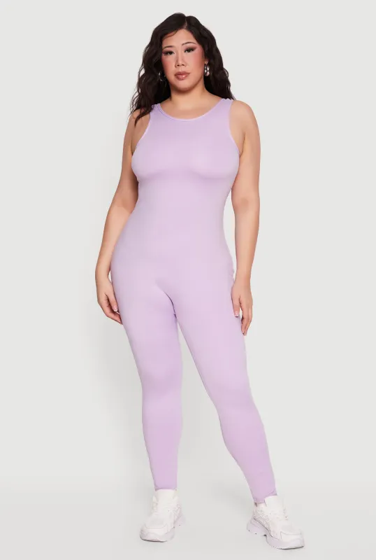 Plus Size Sleeveless Crew Neck Catsuit sold by Rainbow