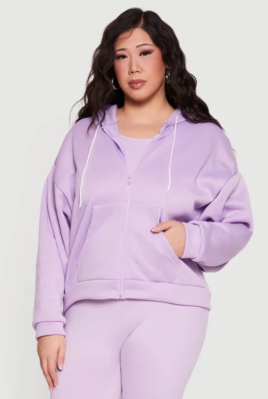 Plus Size Drop Shoulder Zip Front Hooded Sweatshirt made by Rainbow