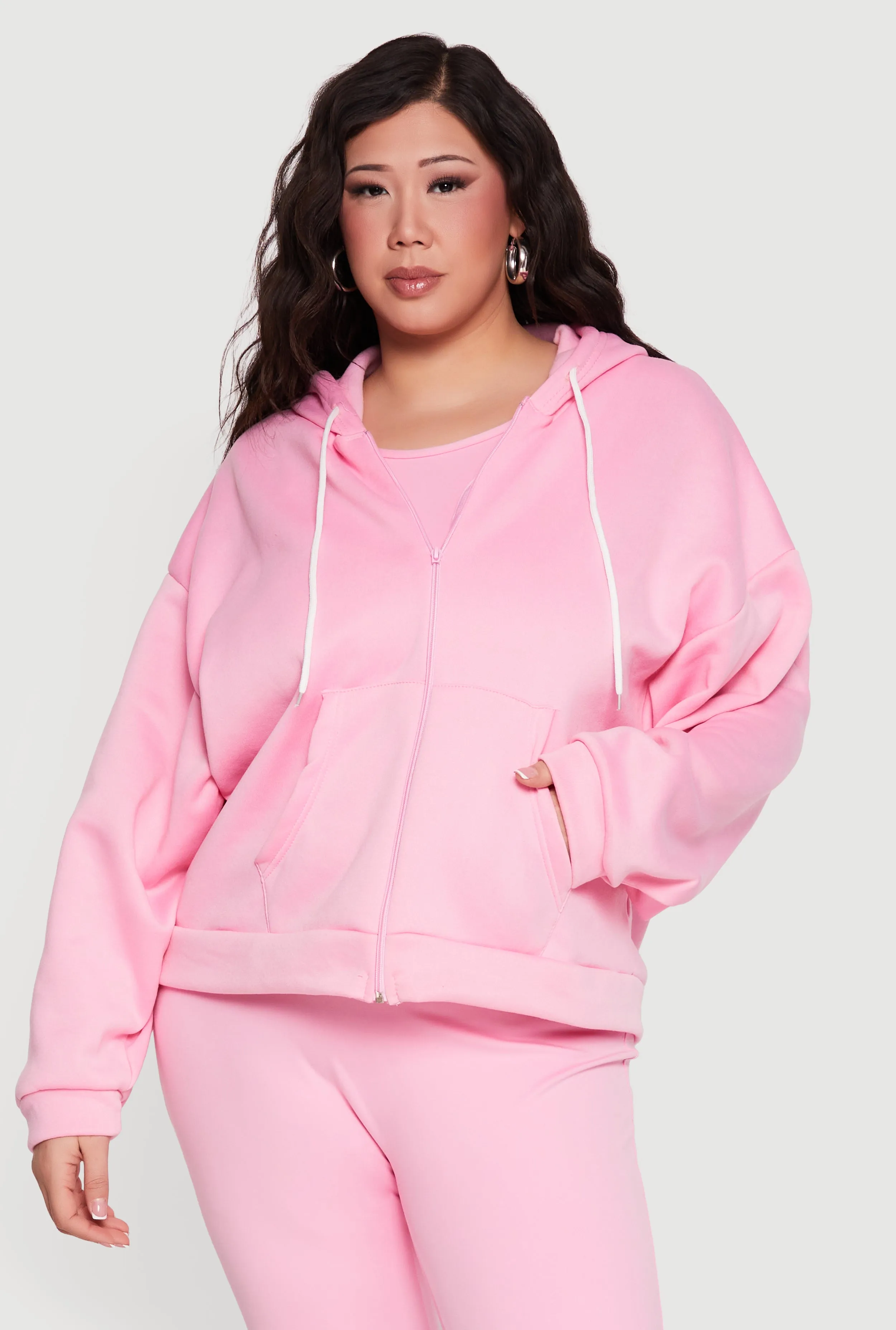 Plus Size Drop Shoulder Zip Front Hooded Sweatshirt sold by Rainbow
