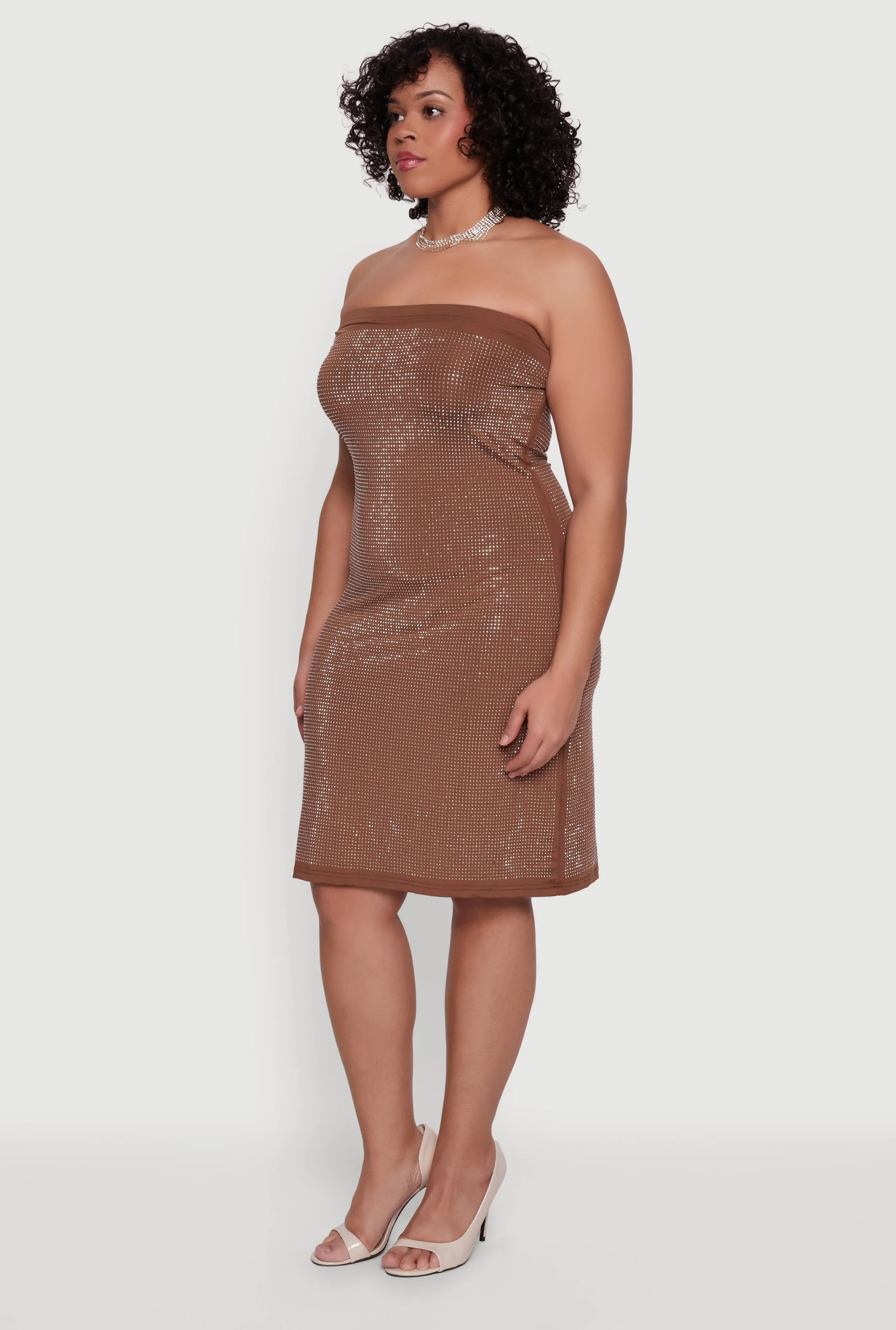 Plus Size Rhinestone Studded Tube Midi Dress sold by Rainbow product image thumbnail 2