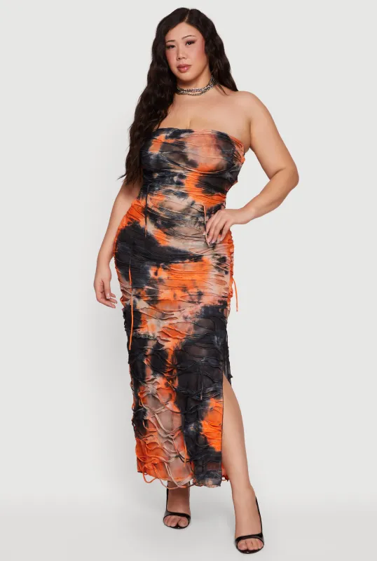 Plus Size Tie Dye Slashed Tube Maxi Dress sold by Rainbow