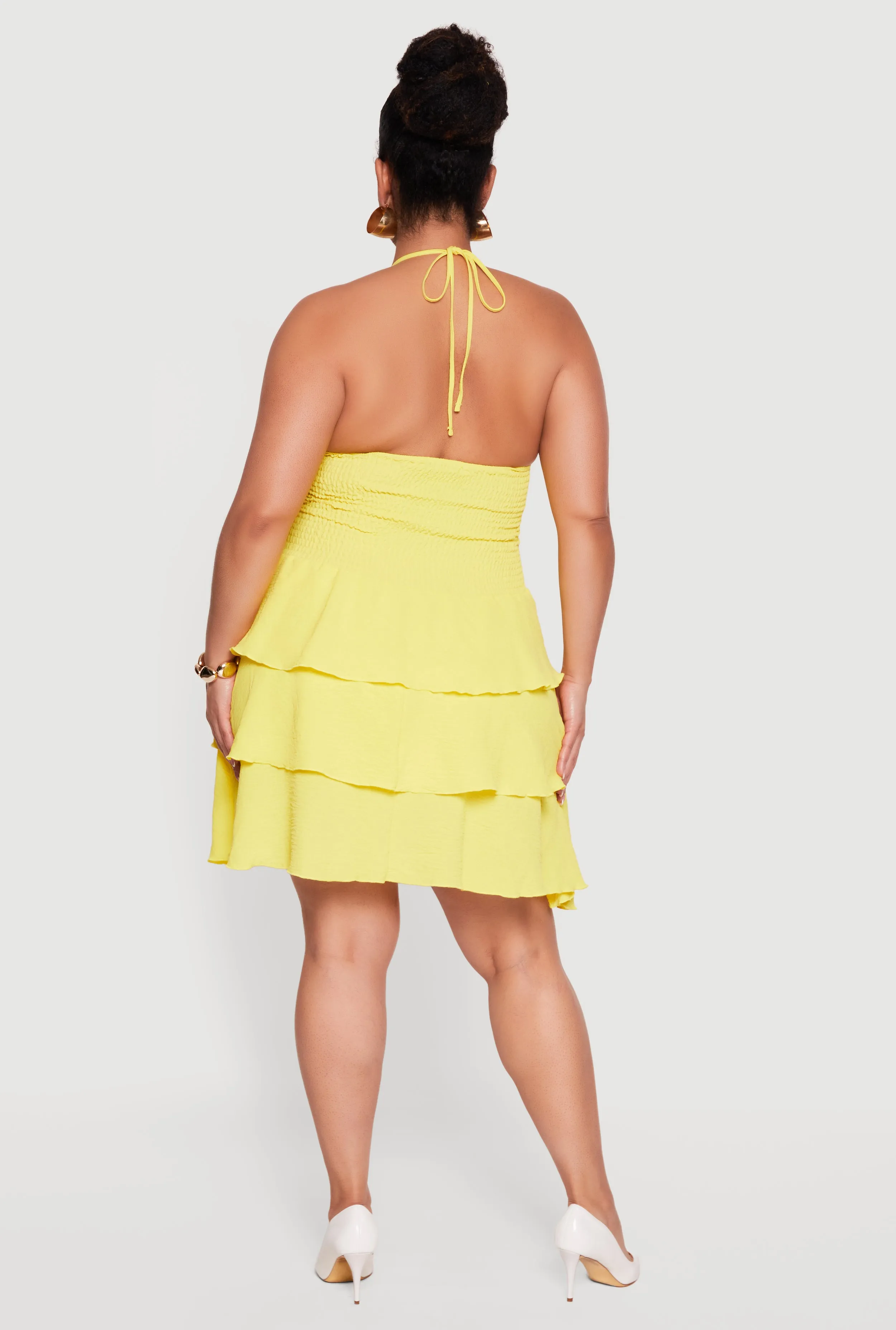 Plus Size Smocked Tiered Ruffle Halter Neck Mini Dress sold by Rainbow product image thumbnail 3