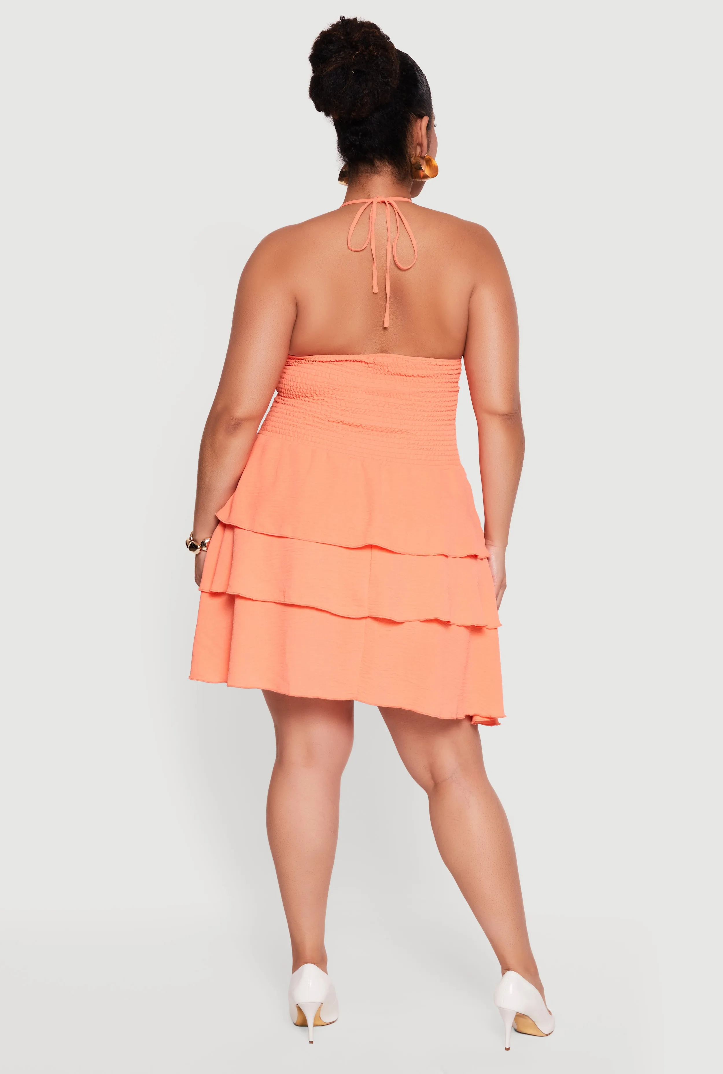 Plus Size Smocked Tiered Ruffle Halter Neck Mini Dress sold by Rainbow product image thumbnail 3