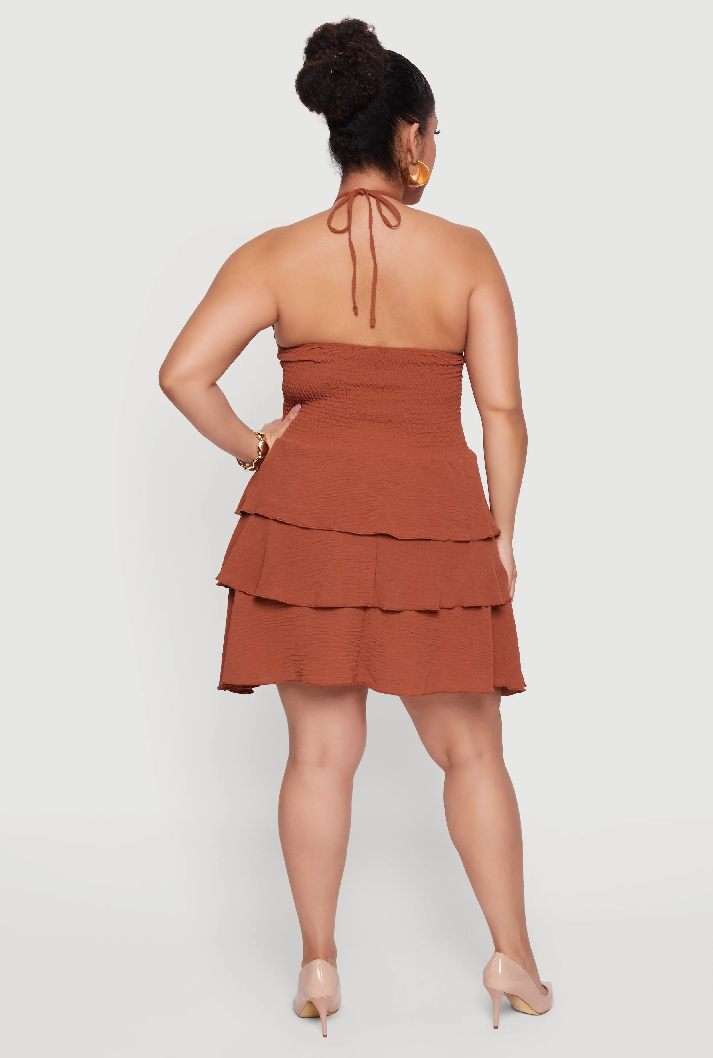 Plus Size Smocked Tiered Ruffle Halter Neck Mini Dress sold by Rainbow product image thumbnail 3
