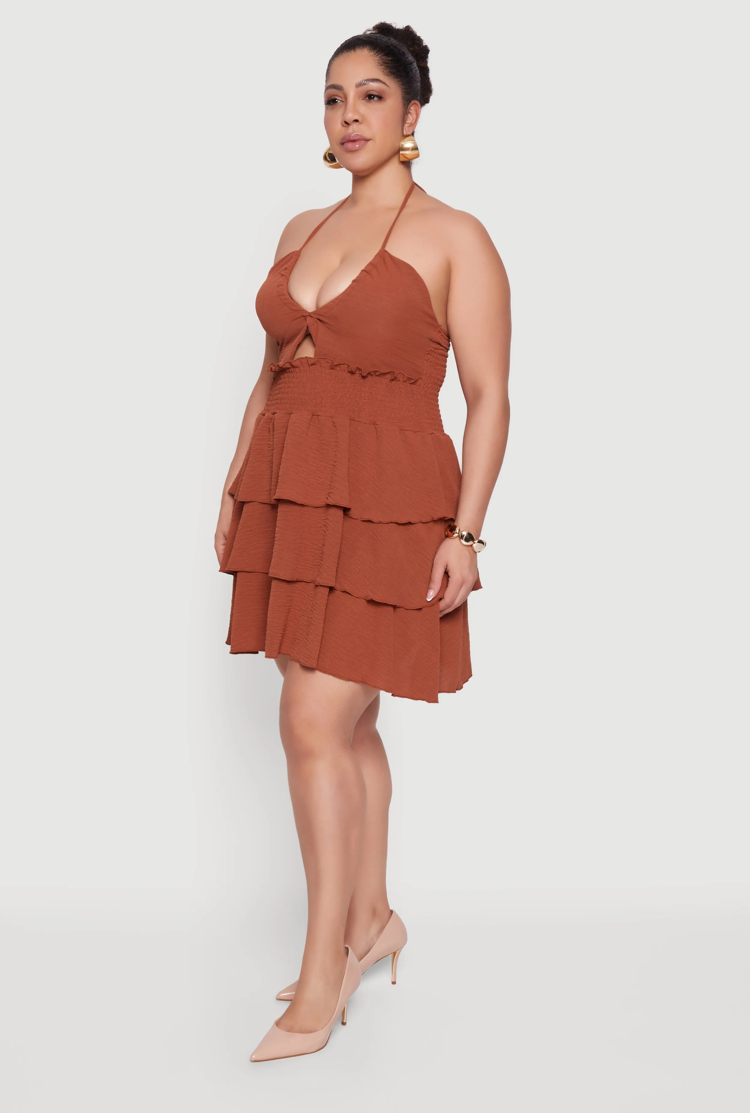 Plus Size Smocked Tiered Ruffle Halter Neck Mini Dress sold by Rainbow product image thumbnail 2