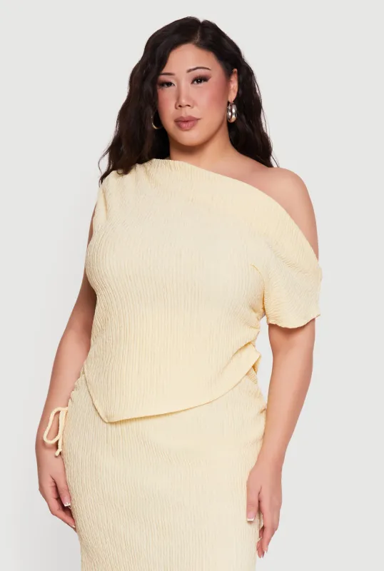 Plus Size Textured Knit Handkerchief Hem One Shoulder Top sold by Rainbow