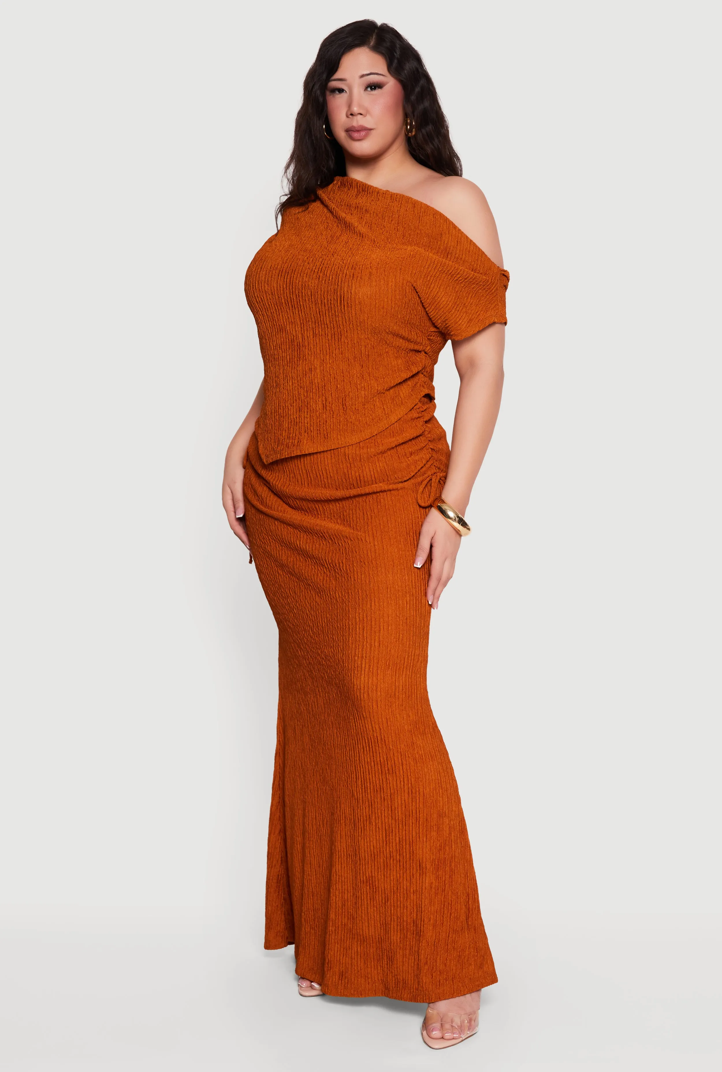 Plus Size Textured Knit Handkerchief Hem One Shoulder Top sold by Rainbow product image thumbnail 3