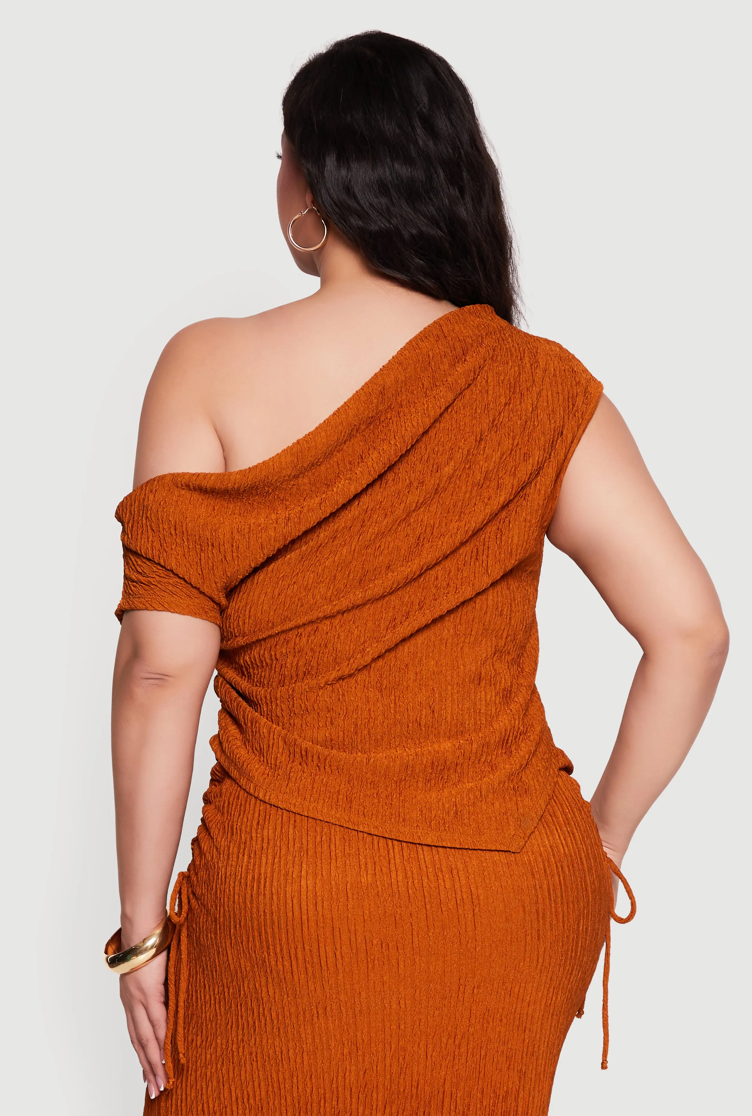 Plus Size Textured Knit Handkerchief Hem One Shoulder Top sold by Rainbow product image thumbnail 5