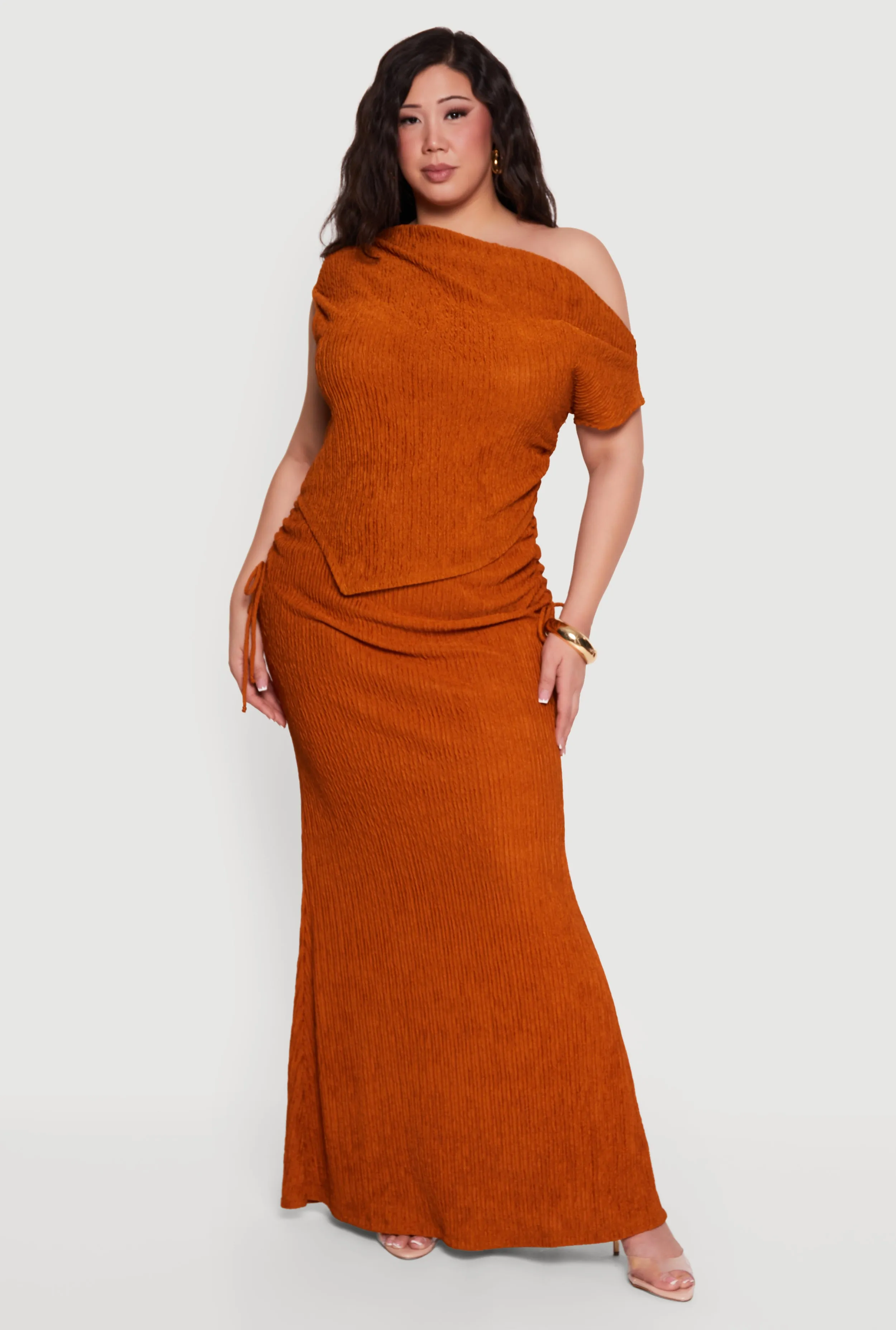 Plus Size Textured Knit Handkerchief Hem One Shoulder Top sold by Rainbow product image thumbnail 2