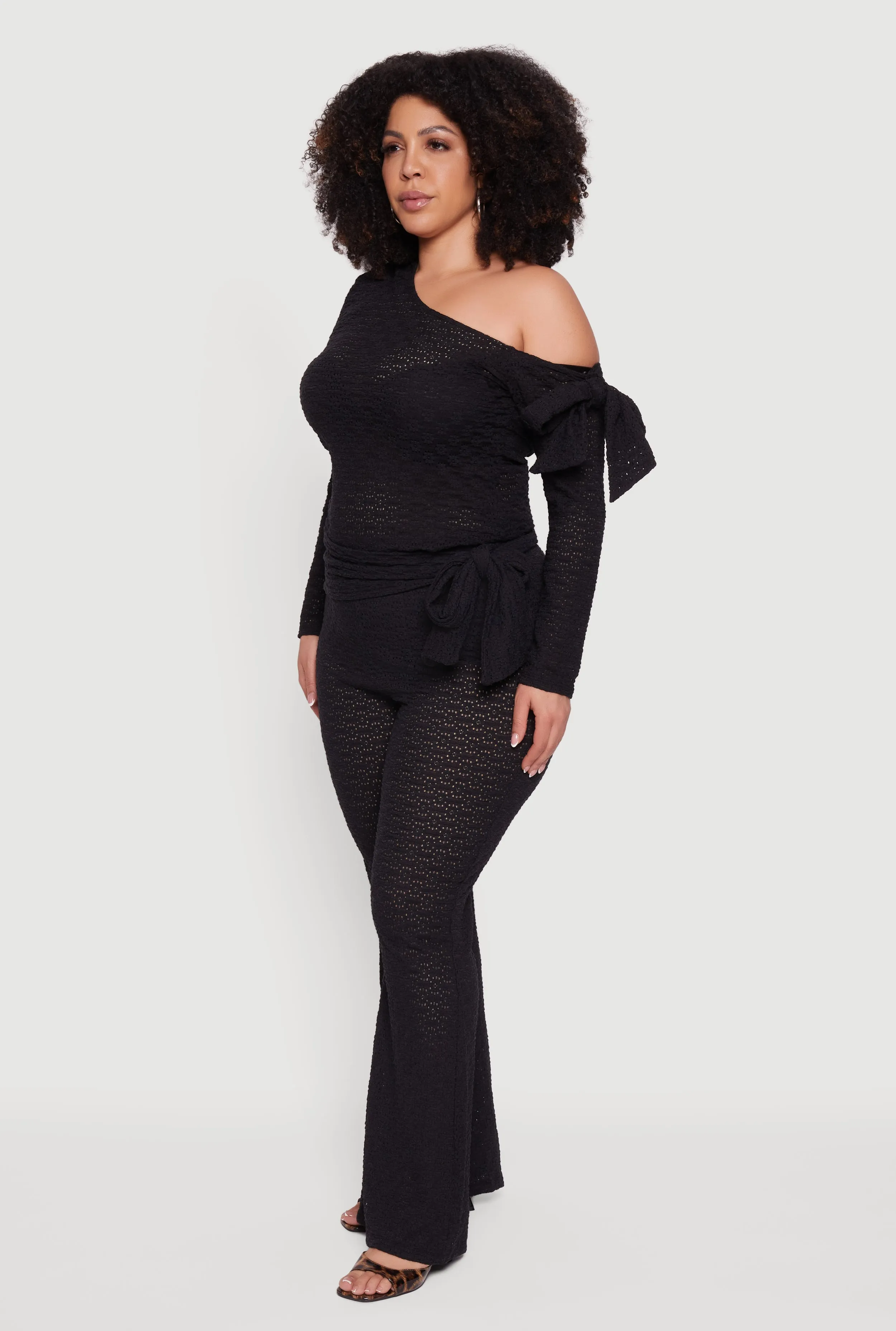 Plus Size High Waisted Side Tie Flare Pants sold by Rainbow product image thumbnail 2