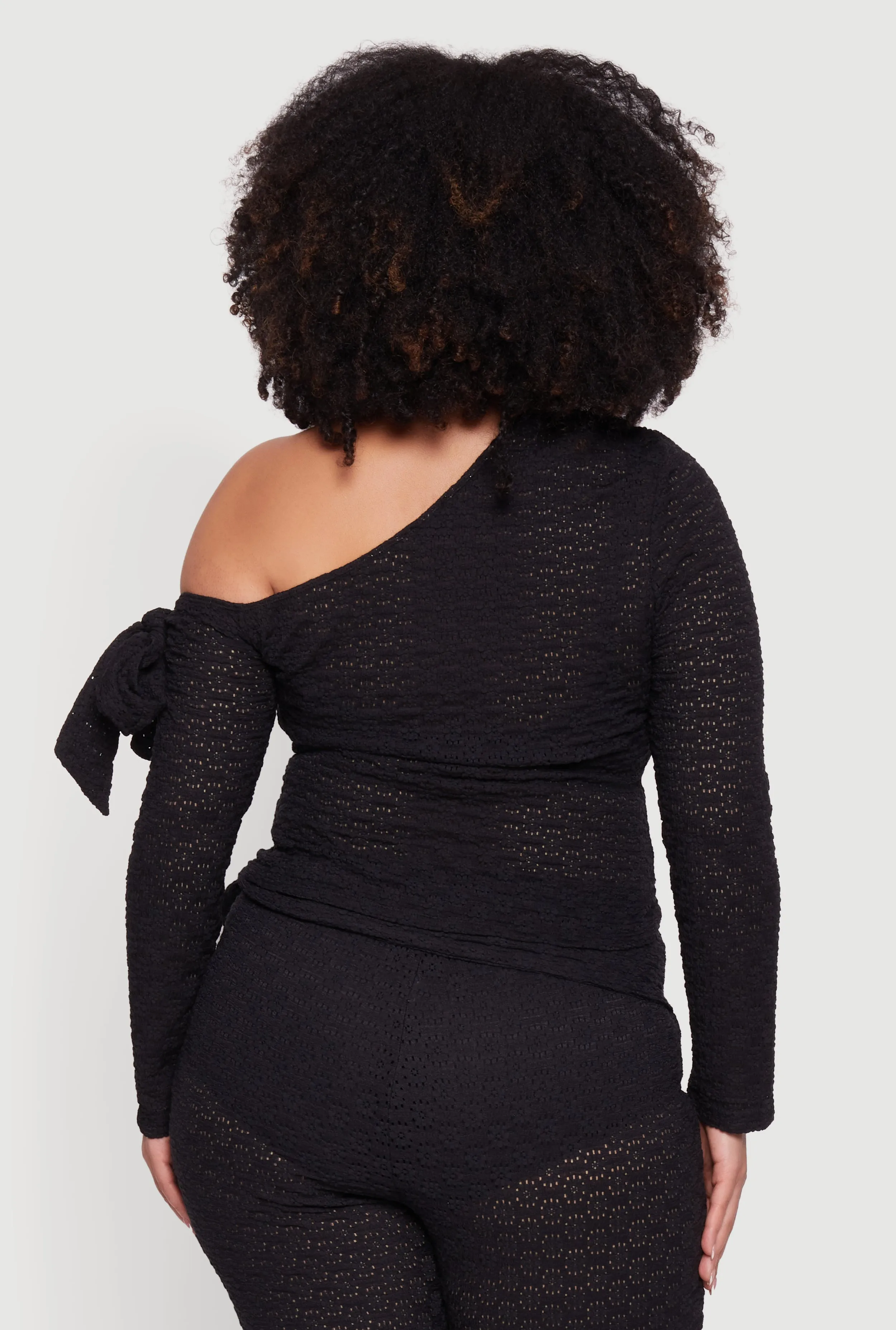 Plus Size Side Tie Long Sleeve One Shoulder Top sold by Rainbow product image thumbnail 5