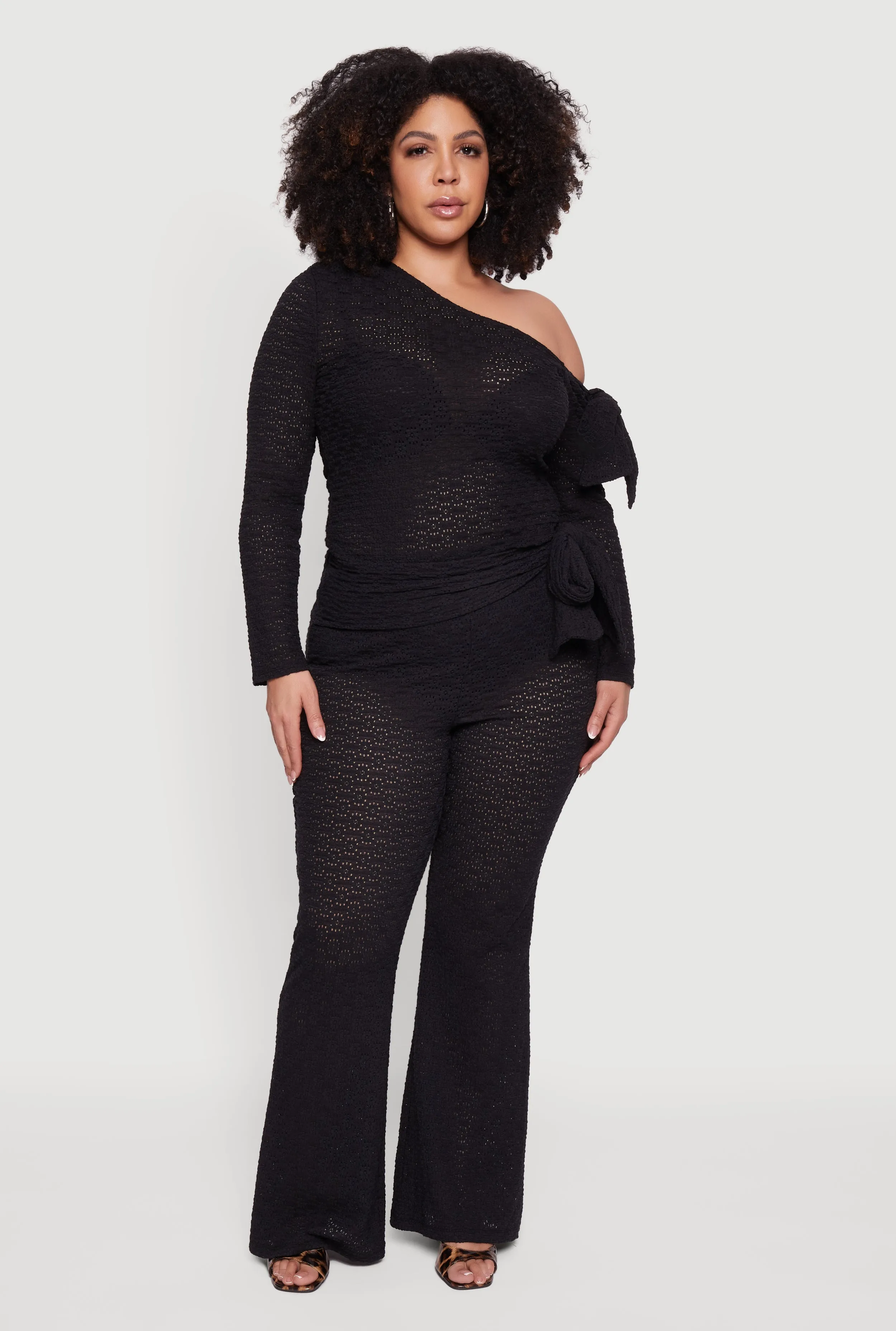 Plus Size Side Tie Long Sleeve One Shoulder Top sold by Rainbow product image thumbnail 2