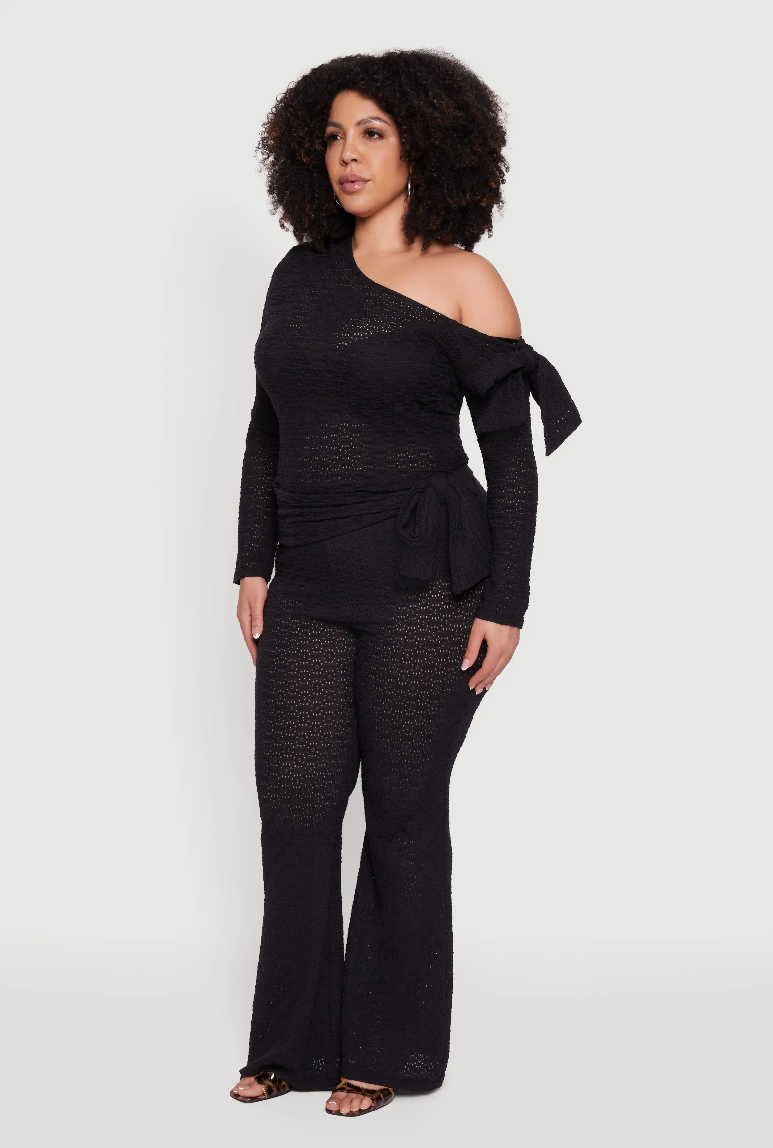 Plus Size Side Tie Long Sleeve One Shoulder Top sold by Rainbow product image thumbnail 3