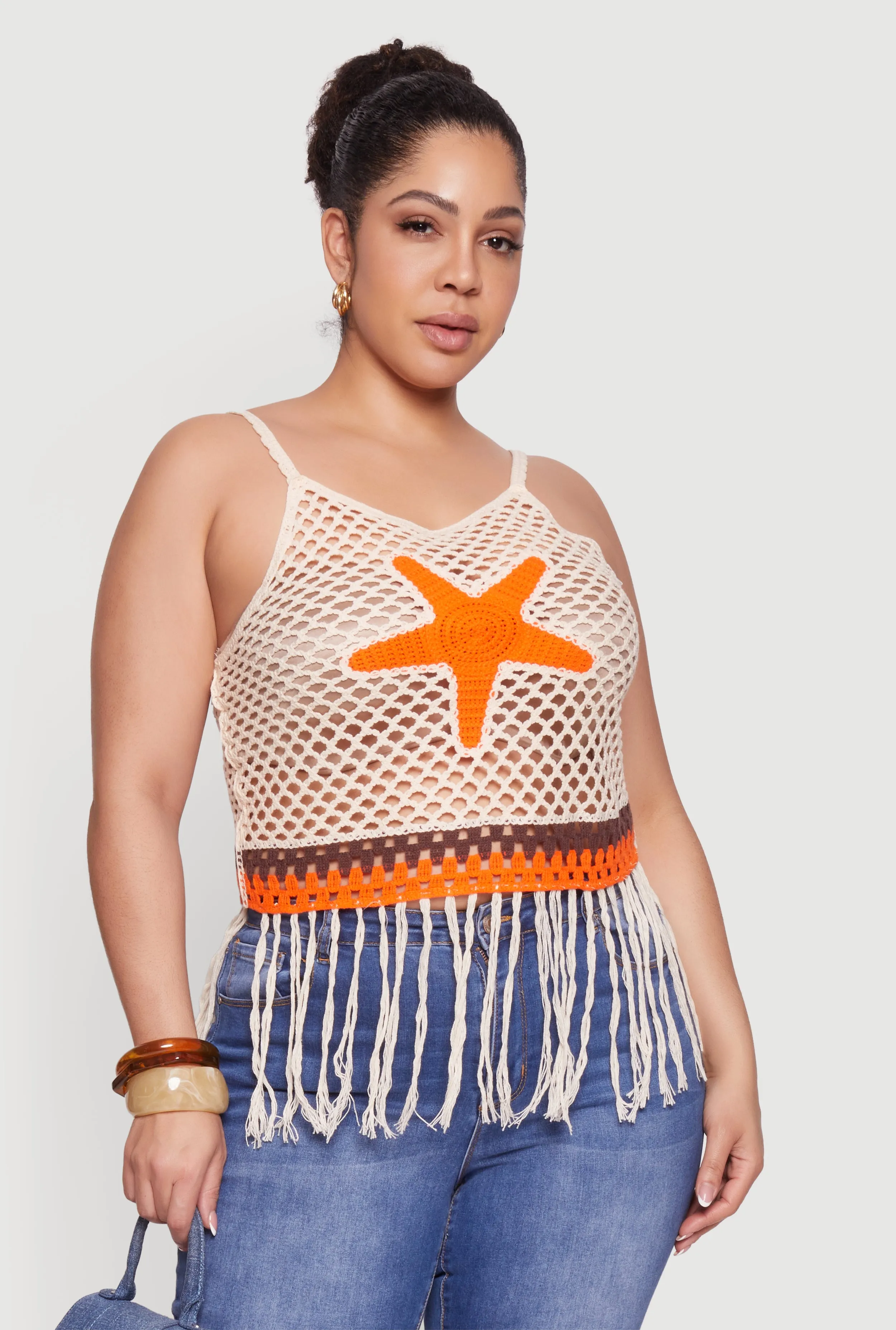 Plus Size Crochet Starfish Graphic Fringe Top sold by Rainbow product image thumbnail 2