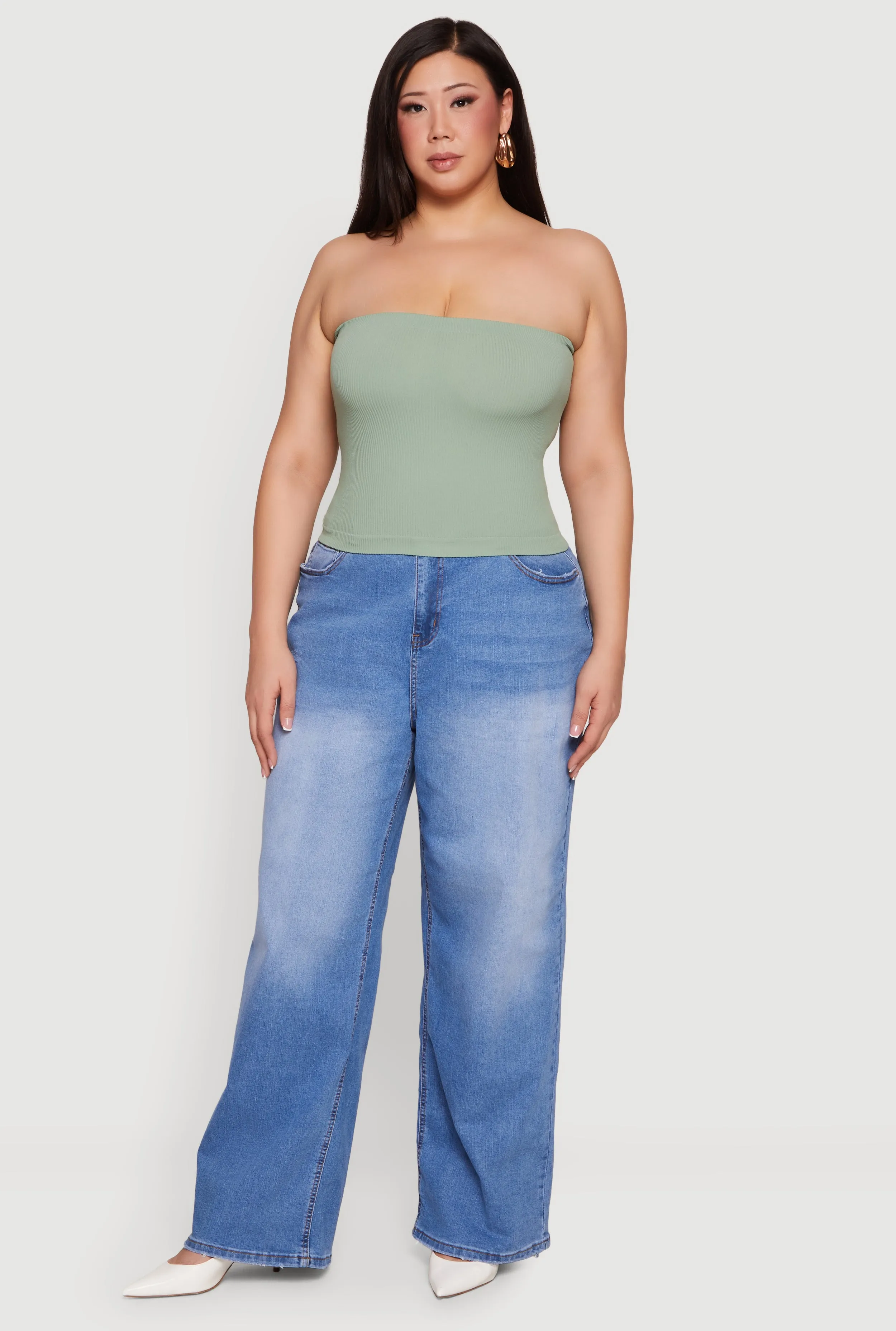 Plus Size Seamless Ribbed Knit Tube Top sold by Rainbow