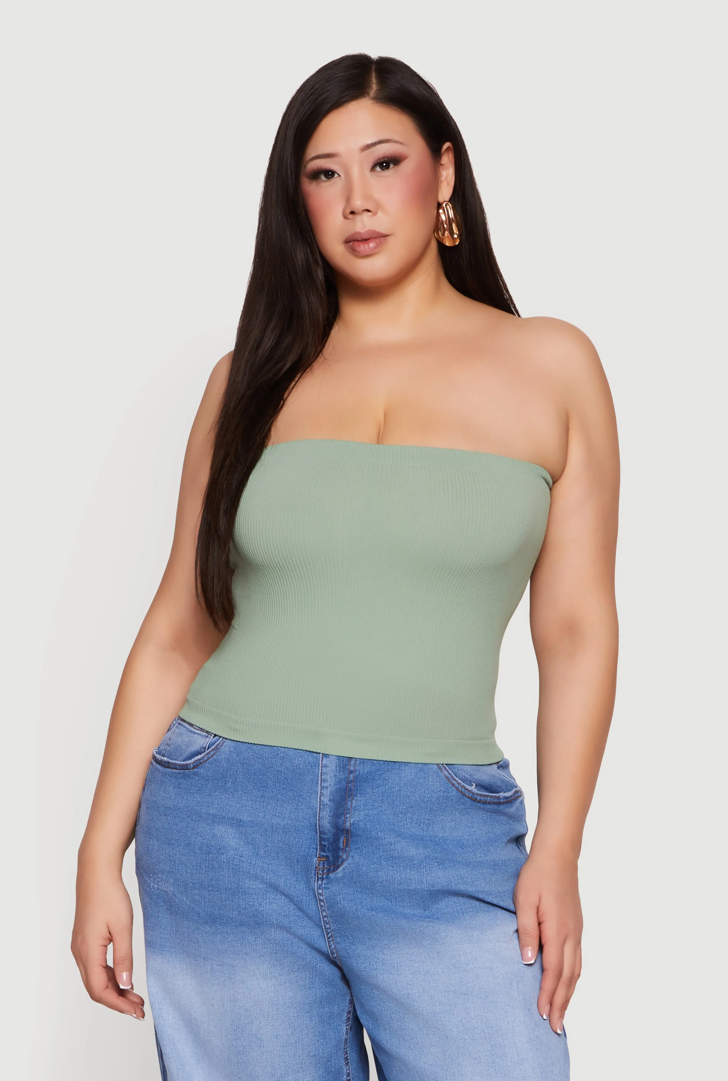 Plus Size Seamless Ribbed Knit Tube Top sold by Rainbow product image thumbnail 2