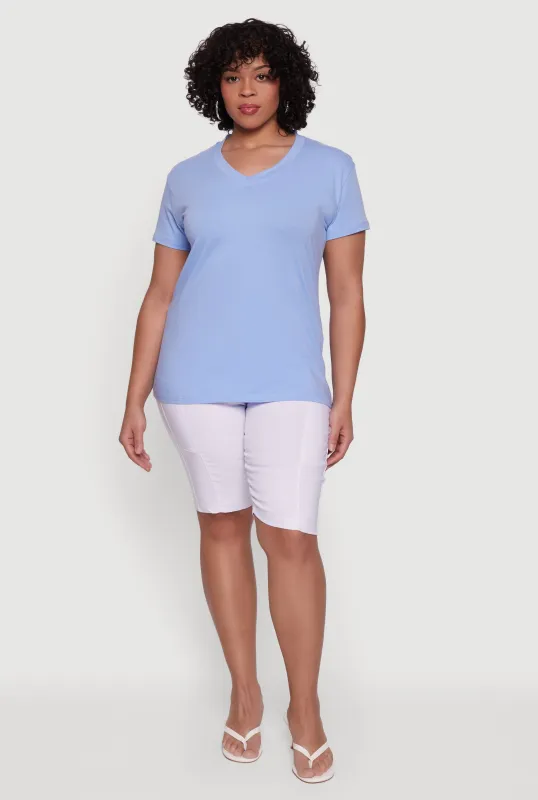 Plus Size Basic V-Neck Short Sleeve T-Shirt sold by Rainbow