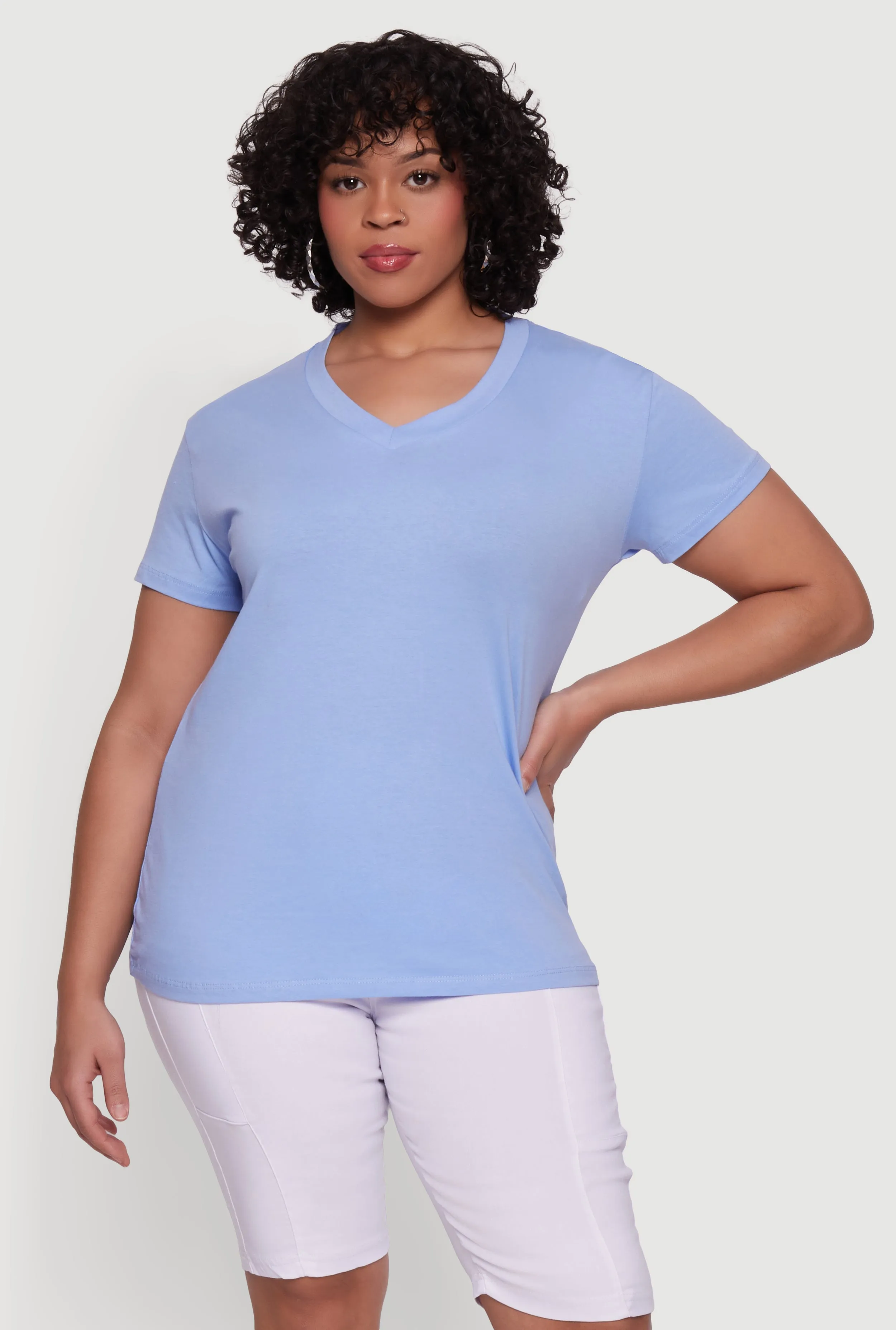 Plus Size Basic V-Neck Short Sleeve T-Shirt sold by Rainbow product image thumbnail 2