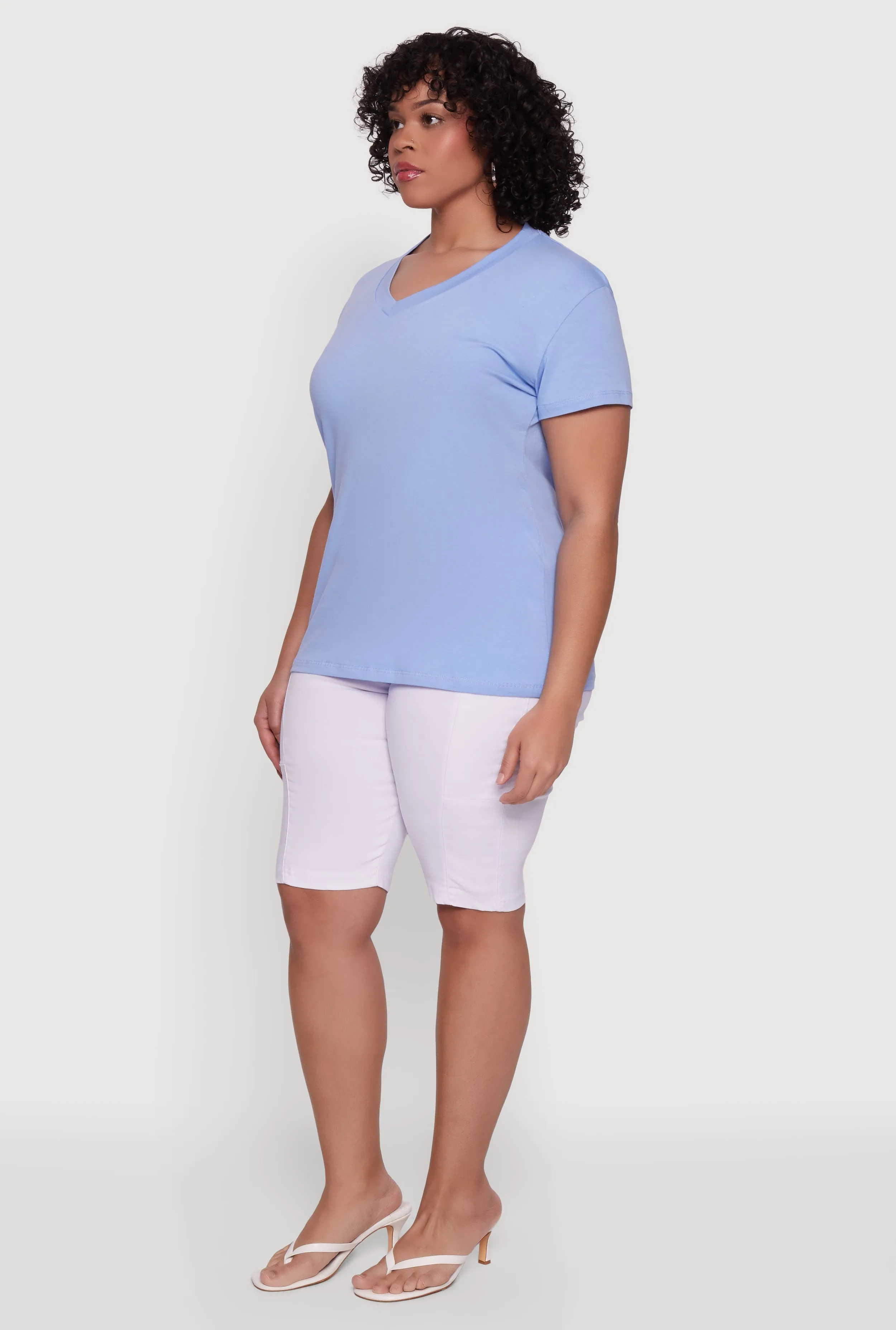 Plus Size Basic V-Neck Short Sleeve T-Shirt sold by Rainbow product image thumbnail 3