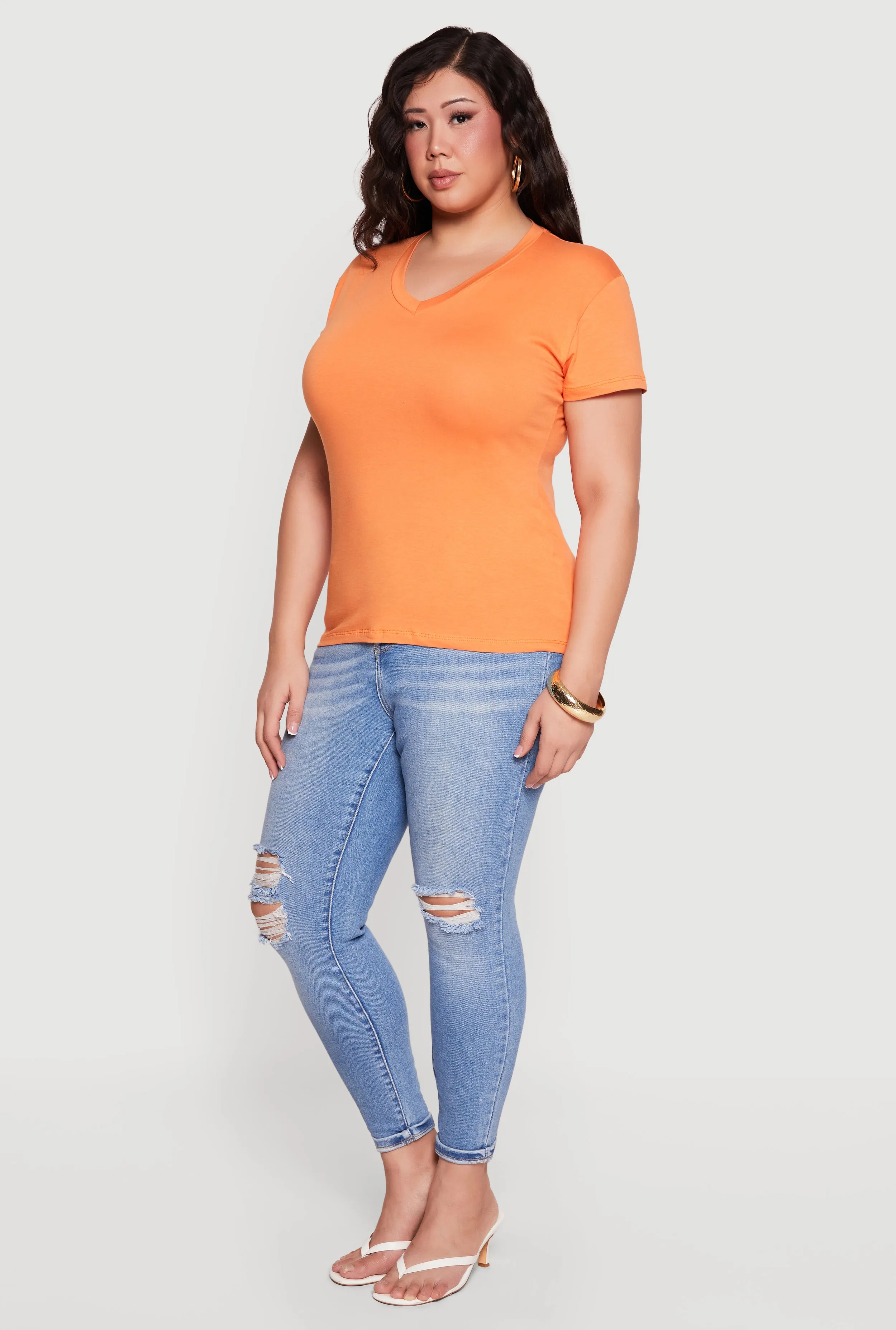 Plus Size Basic V-Neck Short Sleeve T-Shirt sold by Rainbow product image thumbnail 3