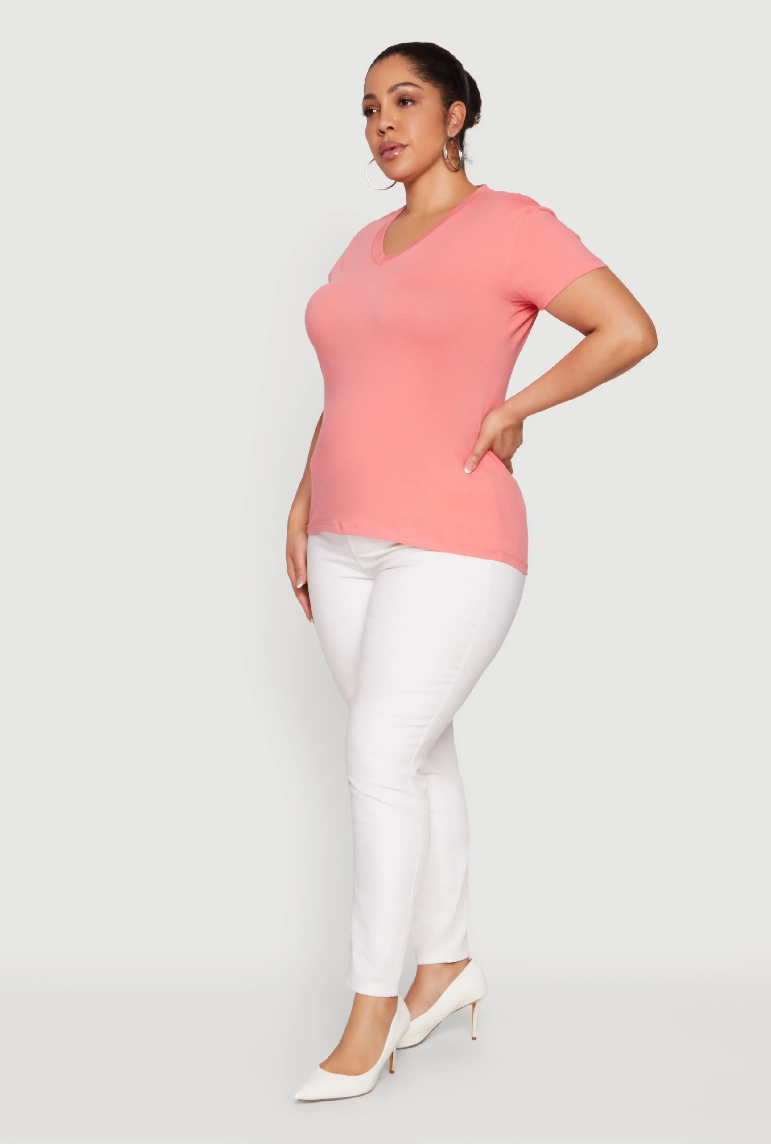 Plus Size Basic V-Neck Short Sleeve T-Shirt sold by Rainbow product image thumbnail 3