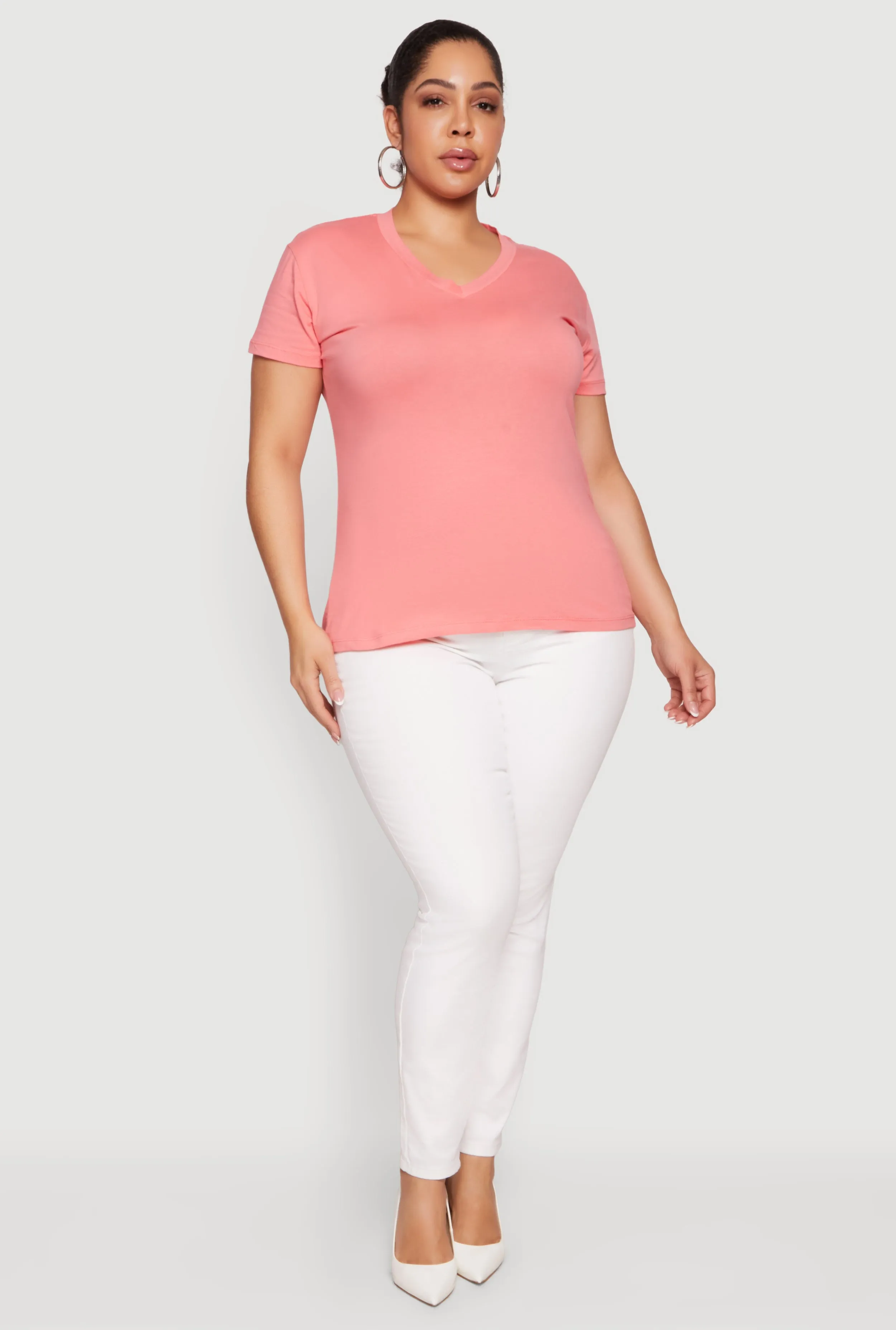 Plus Size Basic V-Neck Short Sleeve T-Shirt sold by Rainbow
