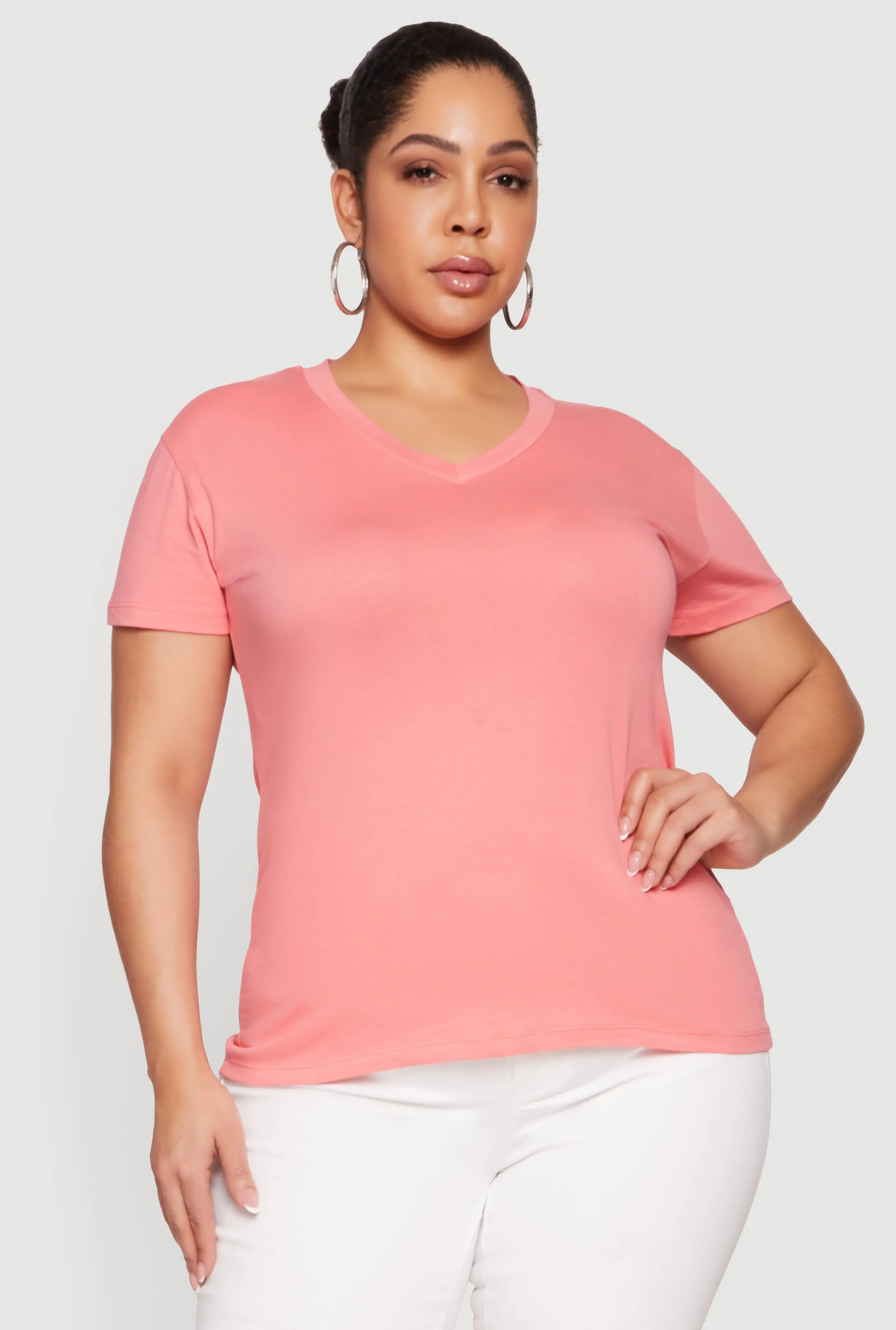 Plus Size Basic V-Neck Short Sleeve T-Shirt sold by Rainbow product image thumbnail 2