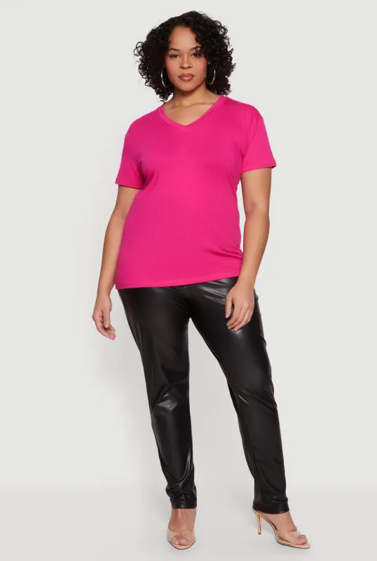 Plus Size Basic V-Neck Short Sleeve T-Shirt sold by Rainbow