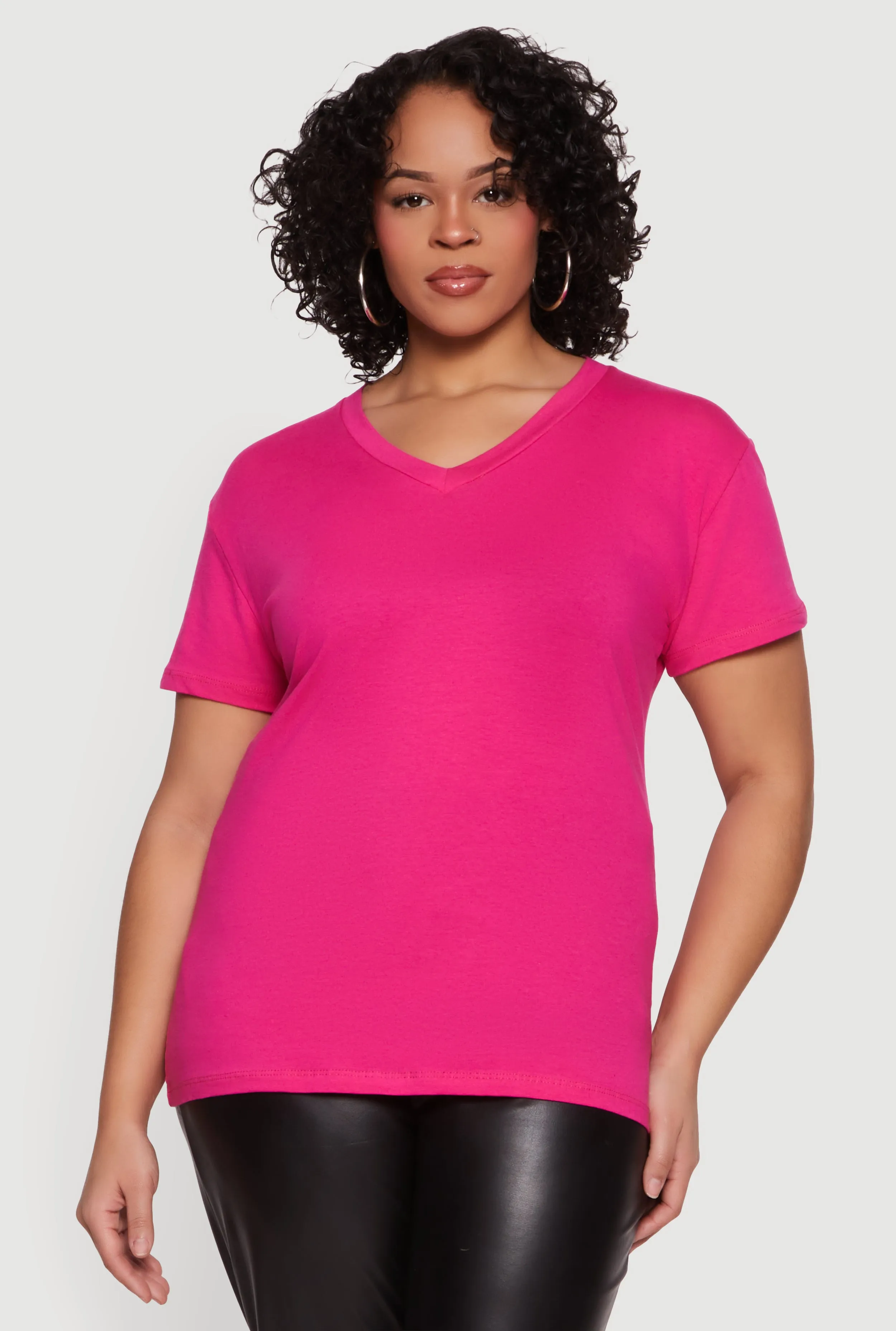 Plus Size Basic V-Neck Short Sleeve T-Shirt sold by Rainbow product image thumbnail 2